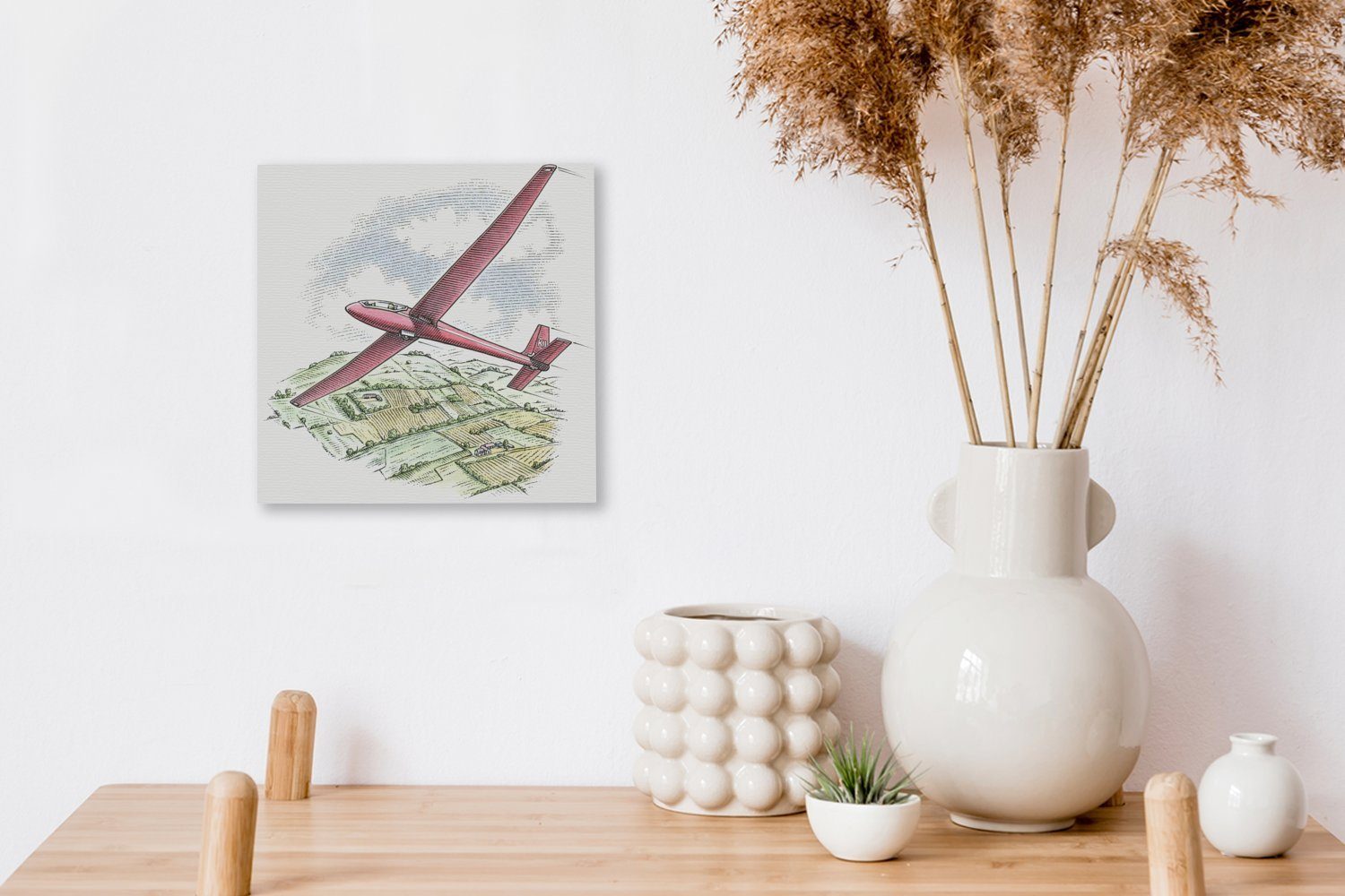 das Landschaft Schlafzimmer Wohnzimmer für Bilder Segelflugzeugs, Leinwand OneMillionCanvasses® über Eine fliegt, (1 eines die Illustration Leinwandbild St),