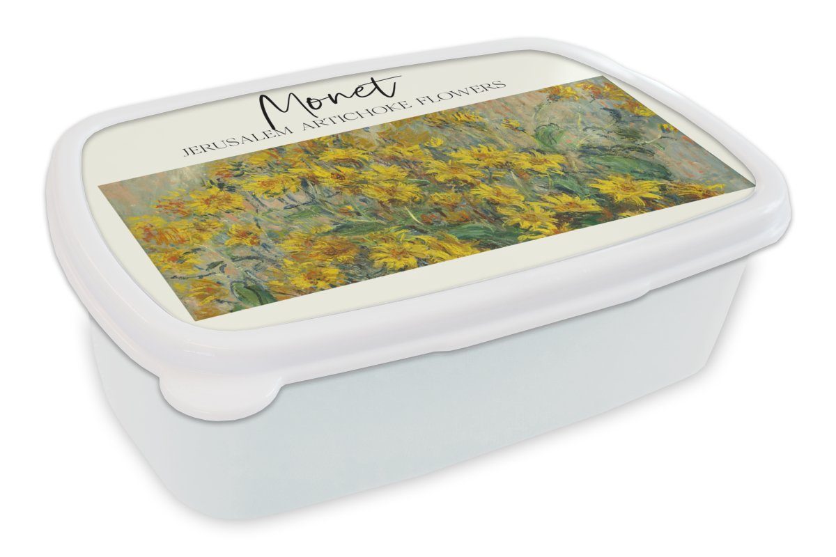 MuchoWow Lunchbox Malerei - Monet - Blumen, Kunststoff, (2-tlg), Brotbox für Kinder und Erwachsene, Brotdose, für Jungs und Mädchen weiß