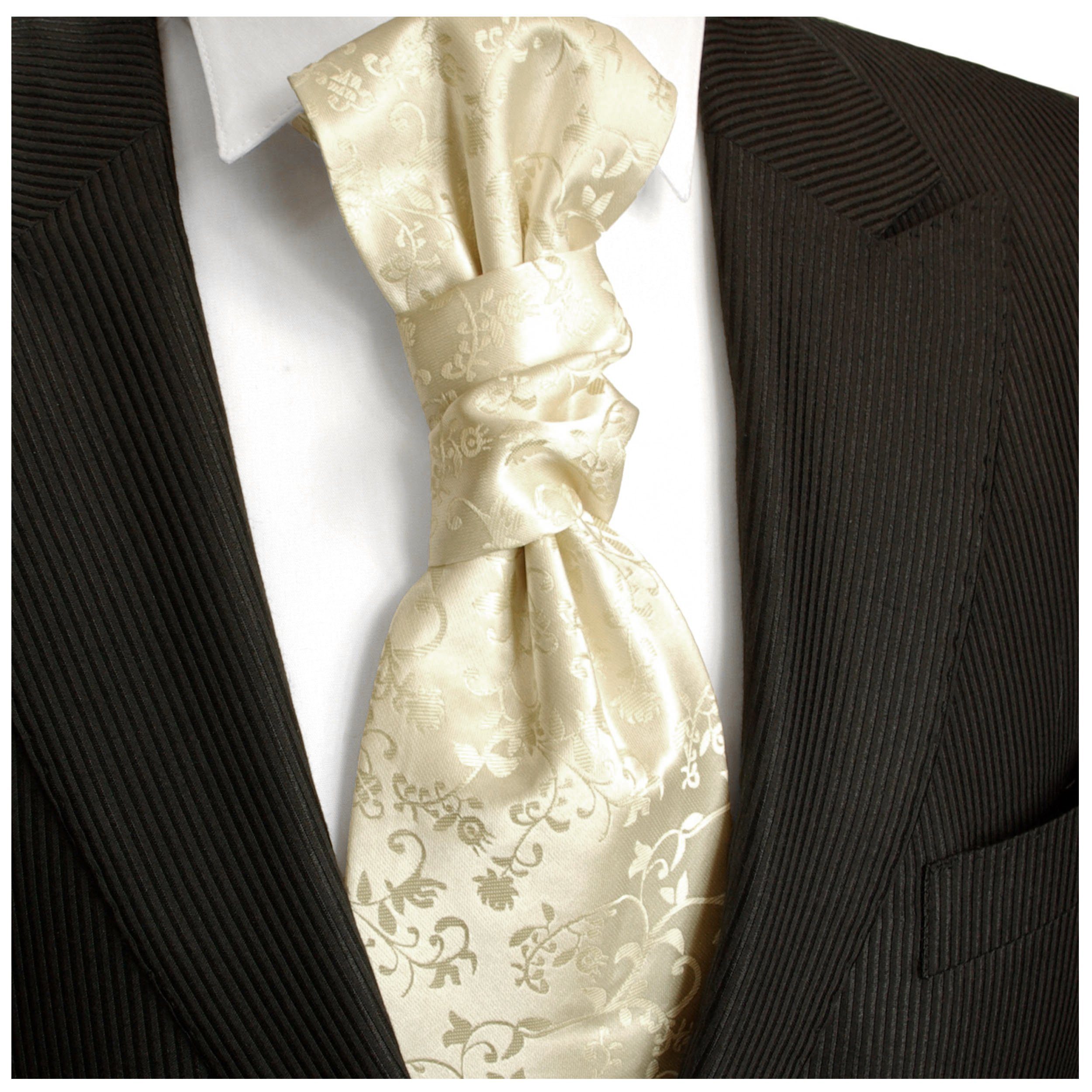 Paul Malone Krawatte Elegantes Herren Plastron floral Hochzeitskrawatte - vorgebunden champagner v18 – Bild 2 von 2