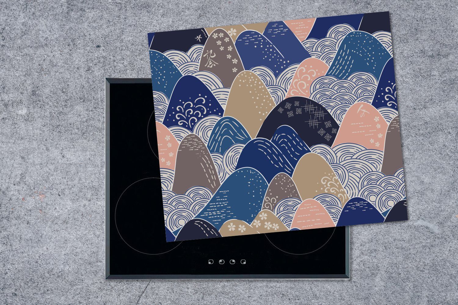 MuchoWow Herdblende-/Abdeckplatte Berg - tlg), (1 Muster, - 60x52 - Japanisch Vinyl, Ceranfeldabdeckung cm, Pastell nutzbar, Mobile Arbeitsfläche