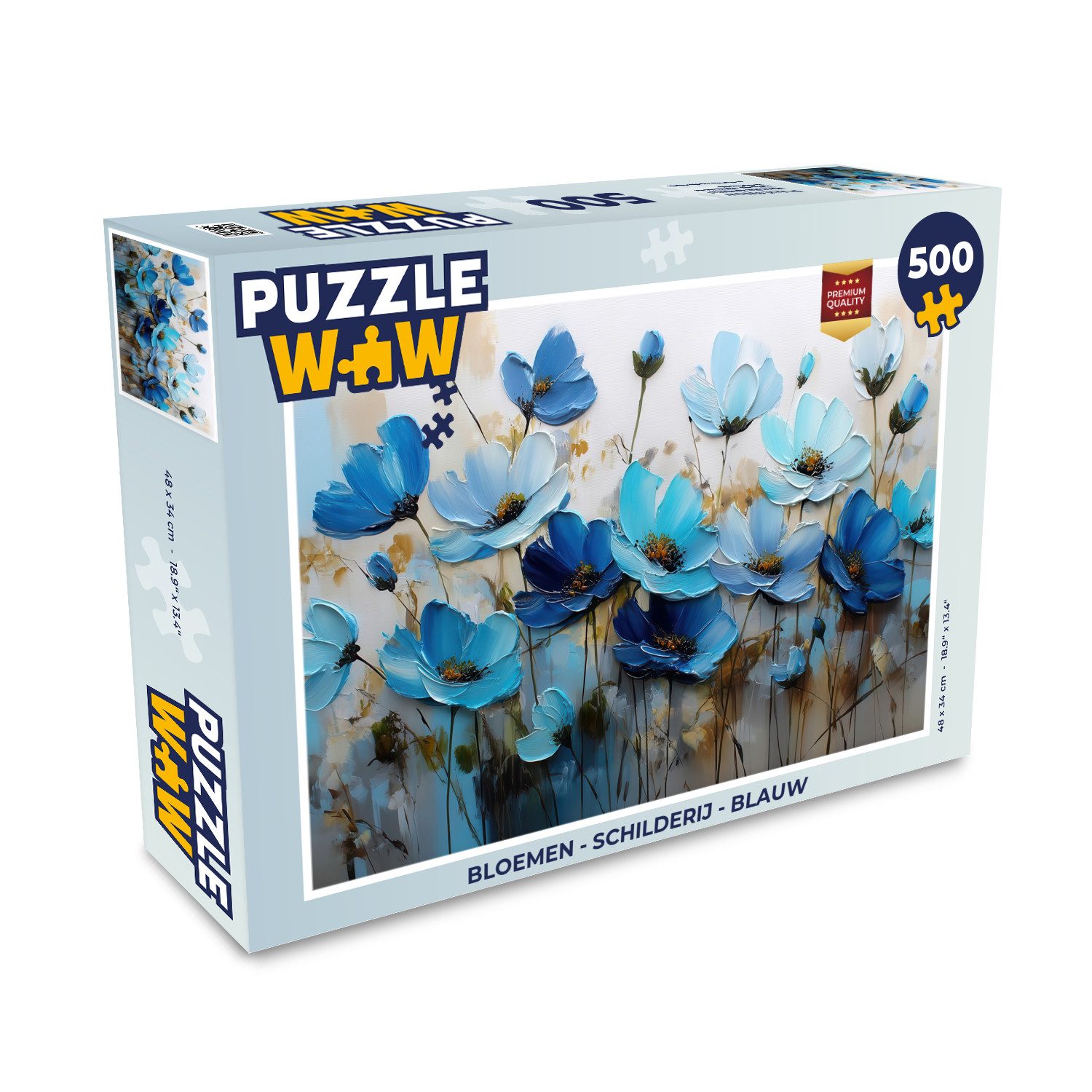 MuchoWow Puzzle Blumen - Malerei - Blau, 500 Puzzleteile, Foto-Puzzle, Bilderrätsel, Puzzlespiele, Spielzeug