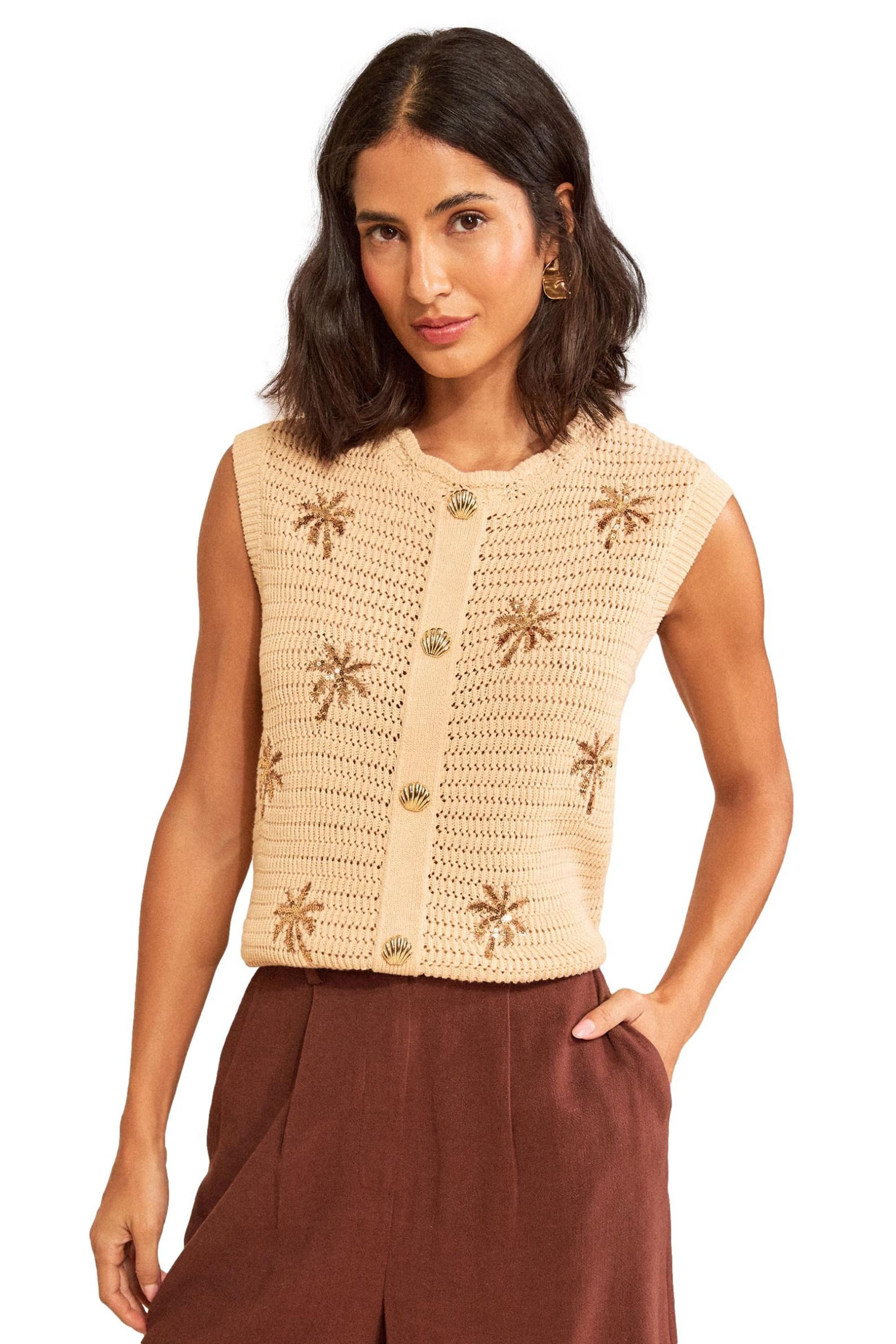 Love & Roses Stricktop Love & Roses Strick-Trägertop mit Häkelei, Palme (1-tlg)