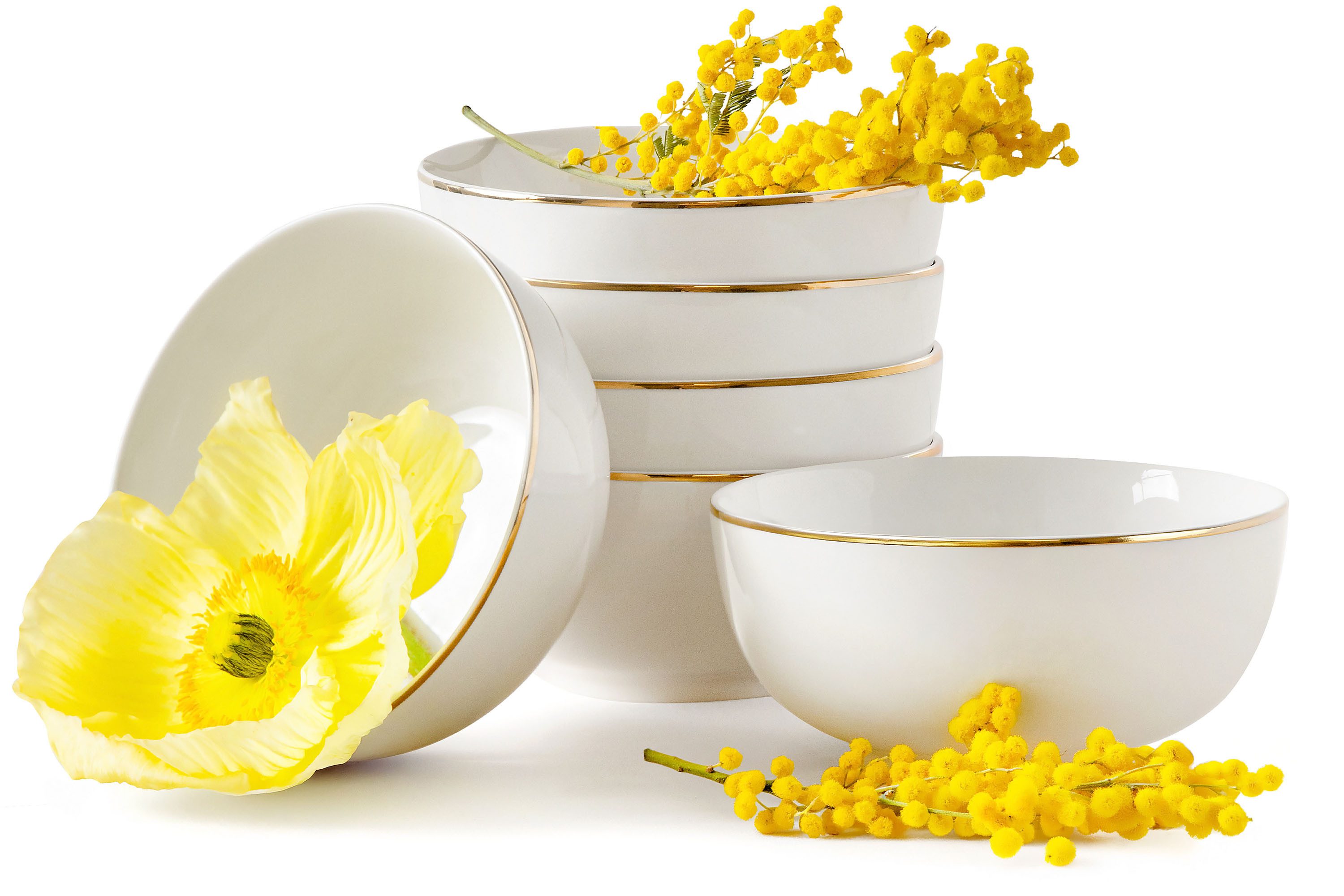 KONSIMO® Servierschale AD BELLA Salatschüssel-Set, Servierschale, Hartporzellan, ecrufarben, Porzellan, (6-tlg), zeitloses Design, ecru Farbe mit Goldlinie, Handwäsche empfohlen