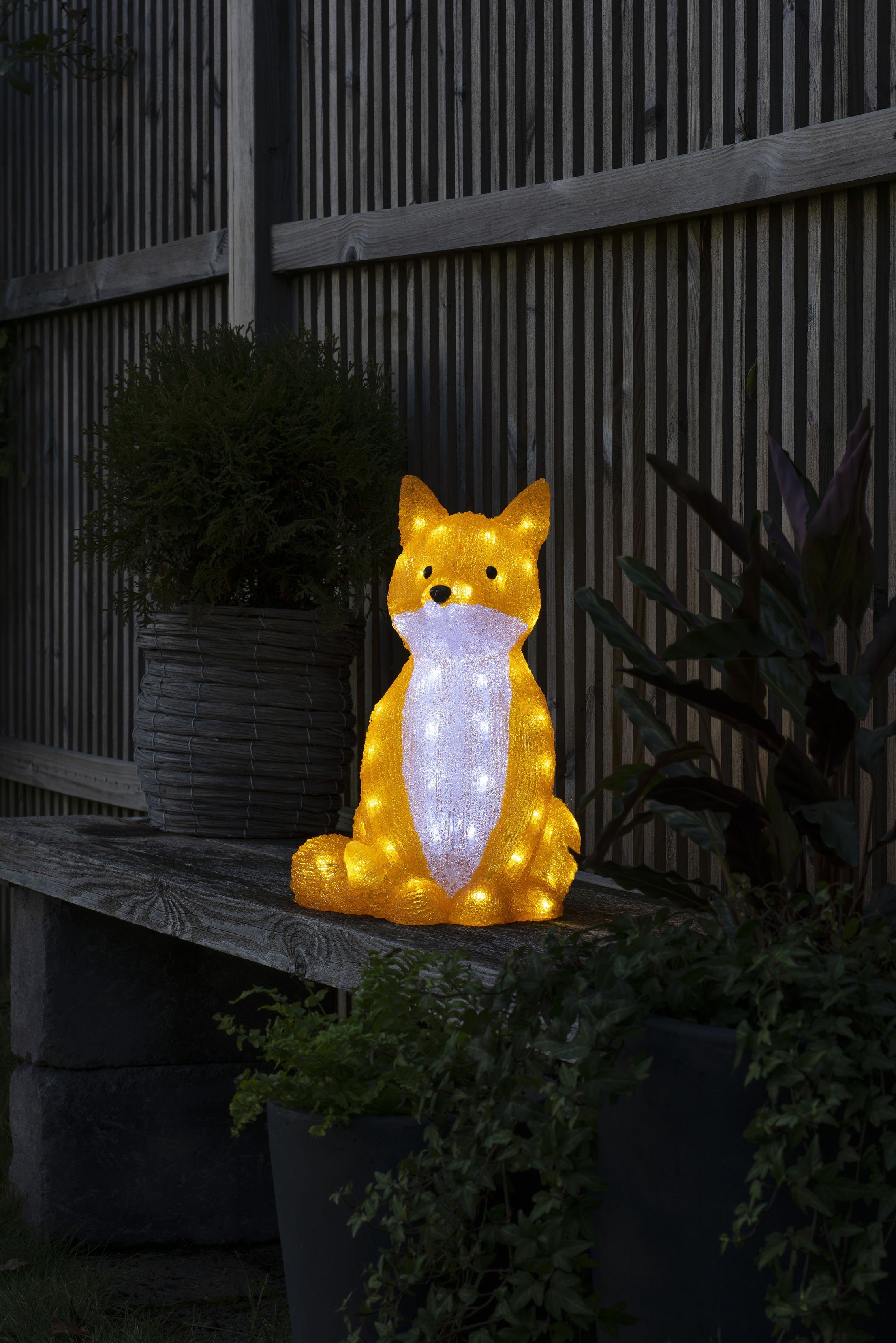 KONSTSMIDE Weihnachtsfigur Weihnachtsdeko aussen (1 St), LED Acryl Fuchs, sitzend, 64 kalt weiße Dioden | Dekofiguren