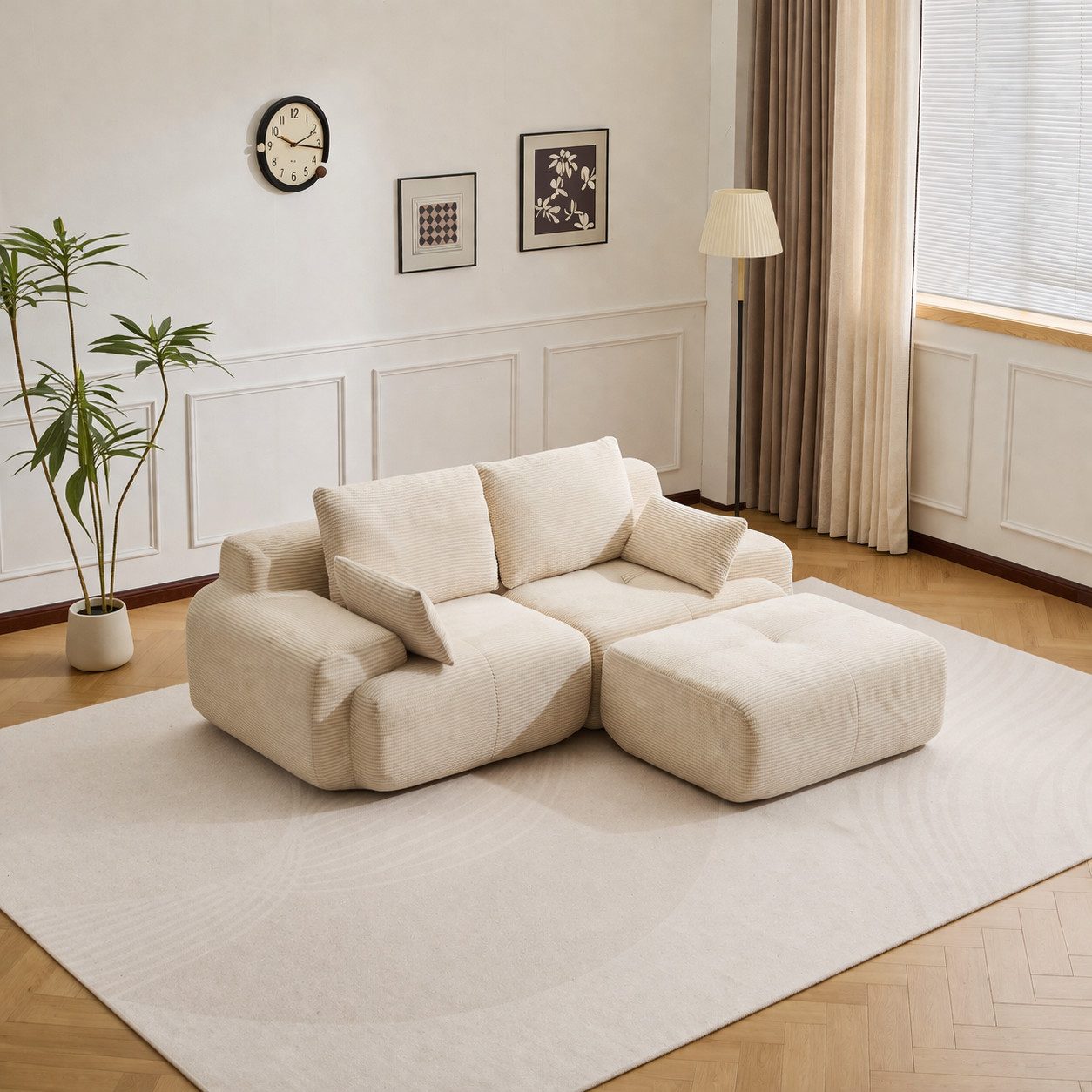 Leawin Sofa 2-Sitzer Sofa ohne Montage, Cordstoff, ergonomisch & platzsparend, Modulares Sofa mit 32D Polsterung für Wohnzimmer & kleine Räume