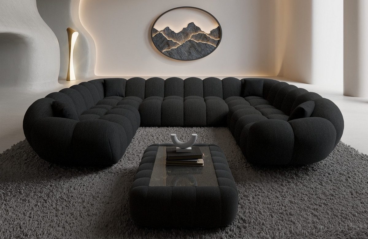 Sofa Dreams Loungesofa Maleron XXL Panorama Design Couch, 6-Sitzer, Polster Wohnlandschaft, Strukturstoff Bezug in Schwarz