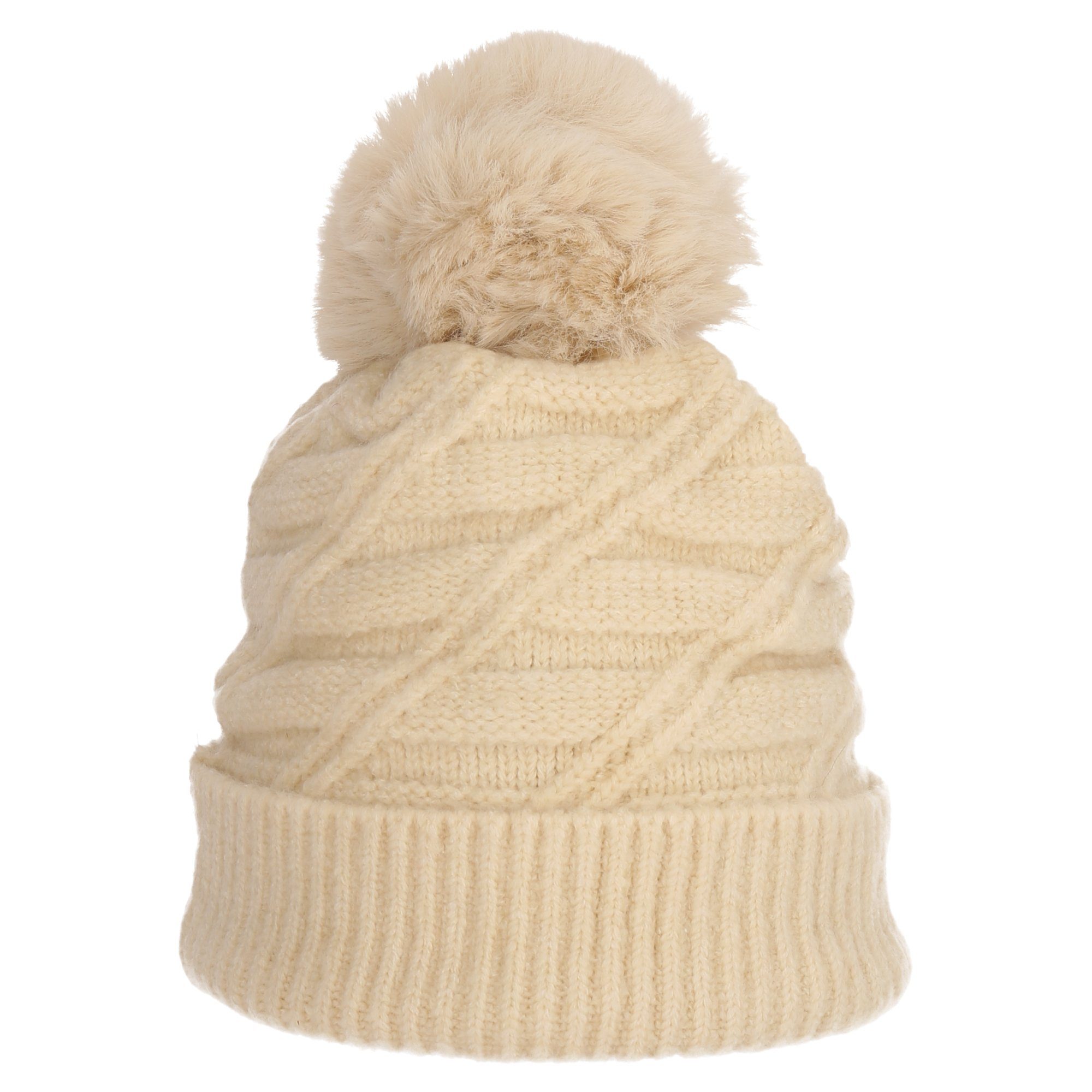 cofi1453 Bommelmütze Wintermütze warm gefüttert mit Kunstfell