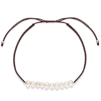 Materia Perlenarmband Schiebeknoten Armband mit Perlen Braun 16-23cm SA-44, Textilband aus Synthetik