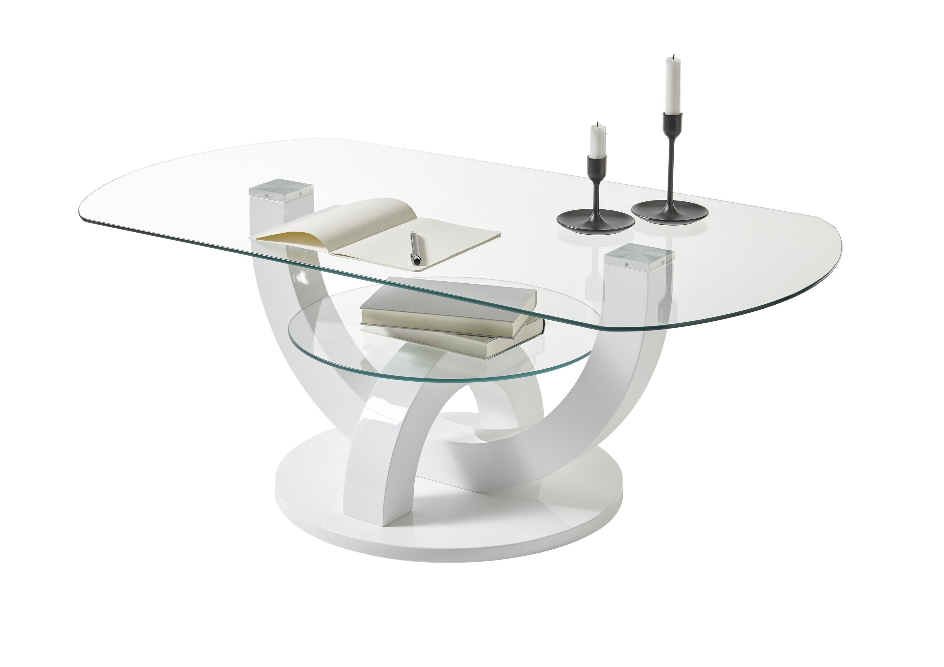 möbelando Couchtisch Boston (B/H/T: 110x40x60 cm), aus MDF, Glas in weiß, G günstig online kaufen