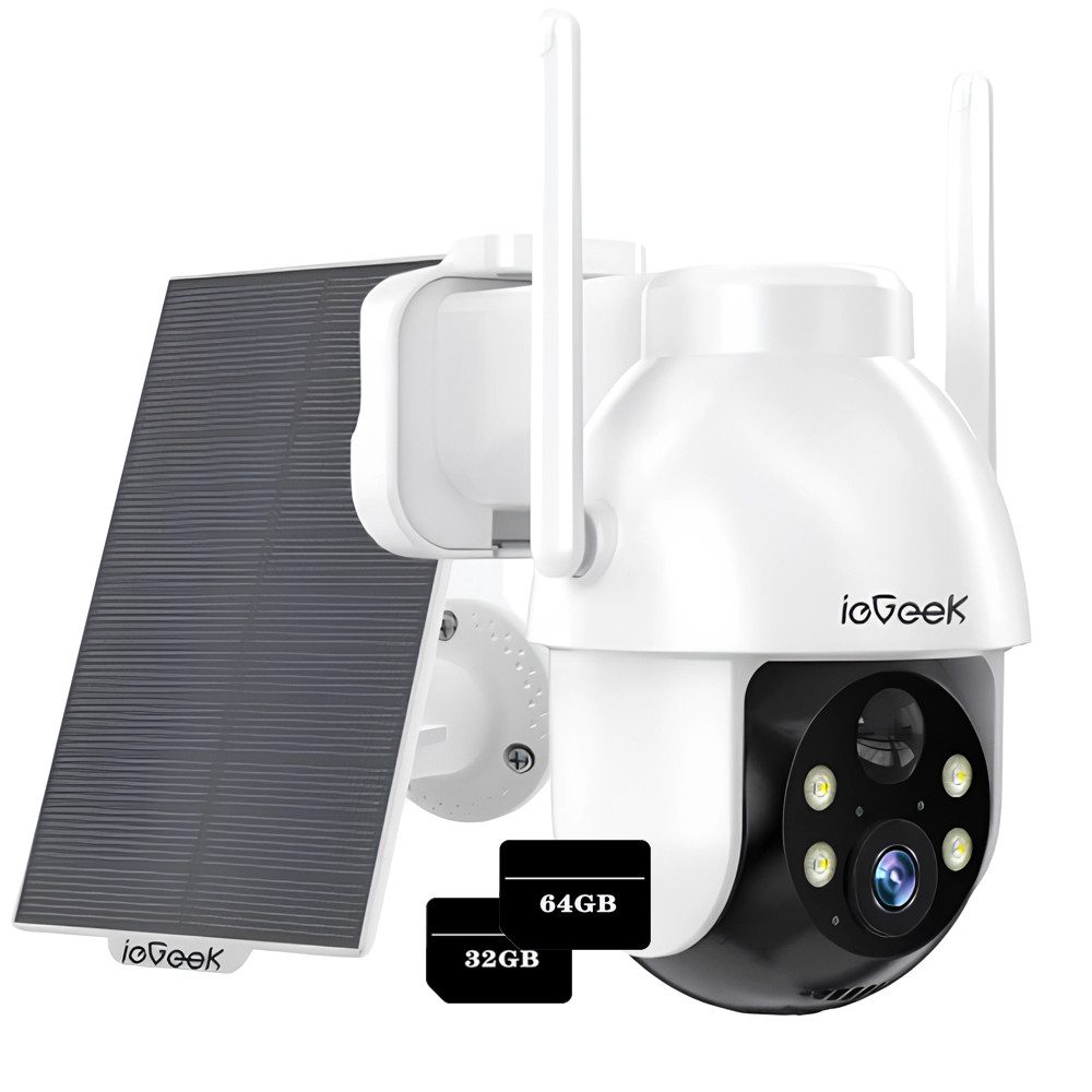 ieGeek Überwachungskamera Überwachungskamera Aussen Akku 2K Kamera Überwachung Aussen Solar (Aussen, Außenbereich, Outdoor, 360° WLAN Kamera Outdoor Kabellose Aussenkamera, 1-tlg., mit Farbige Nachtsicht und PIR Bewegungsmelder, 4-fachen Digitalzoom,3 Alarmmodi,4 Bildschirme gleichzeitig anzeigen)