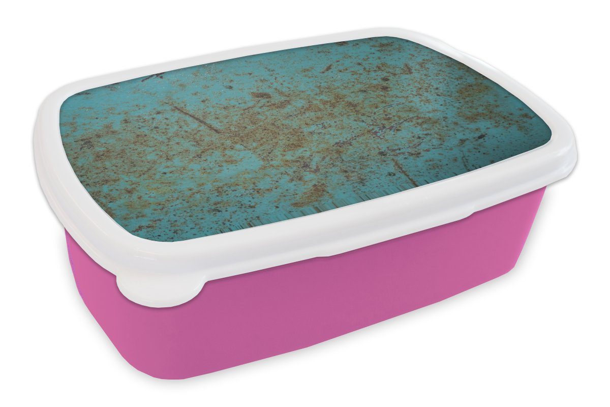 MuchoWow Lunchbox Metall - Rost - Türkis, Kunststoff, (2-tlg), Brotbox für Erwachsene, Brotdose Kinder, Snackbox, Mädchen, Kunststoff rosa | Lunchboxen