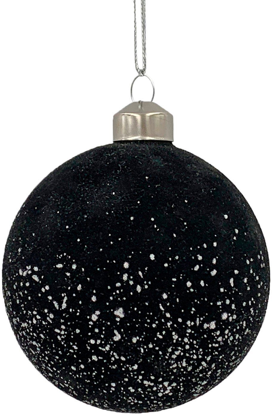 Leonique Weihnachtsbaumkugel Joscelin, Weihnachtsdeko, Glas, schwarz Christbaumschmuck St), aus beflockt Christbaumkugeln (4