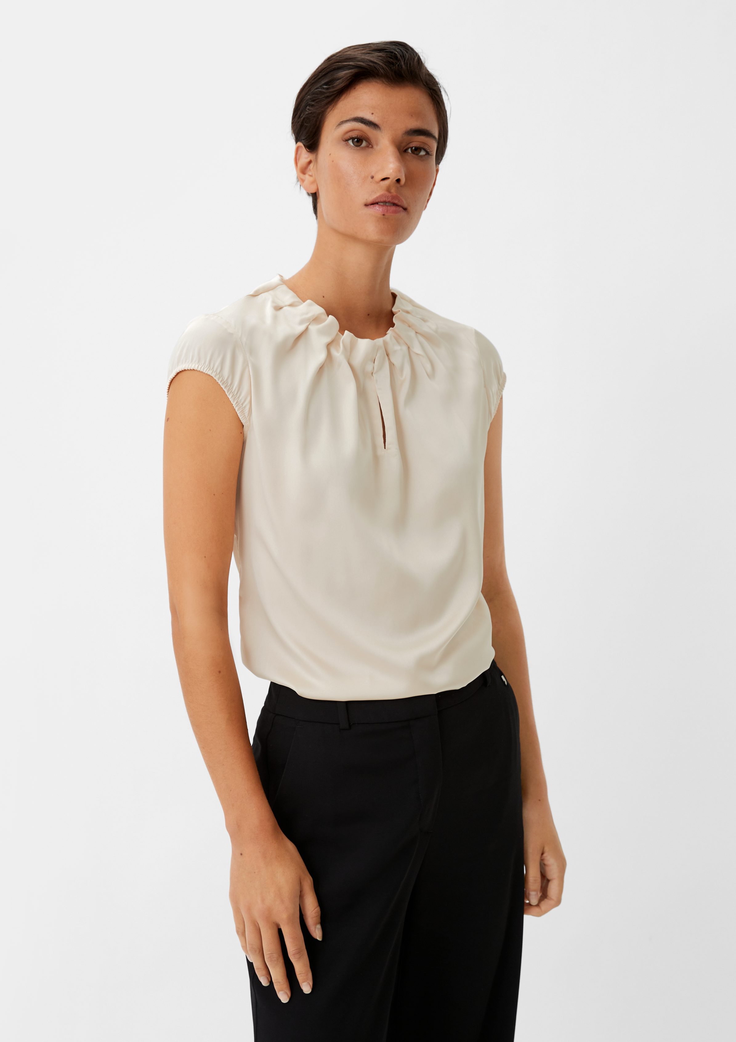 Kurzarmbluse Satinbluse mit Raffung