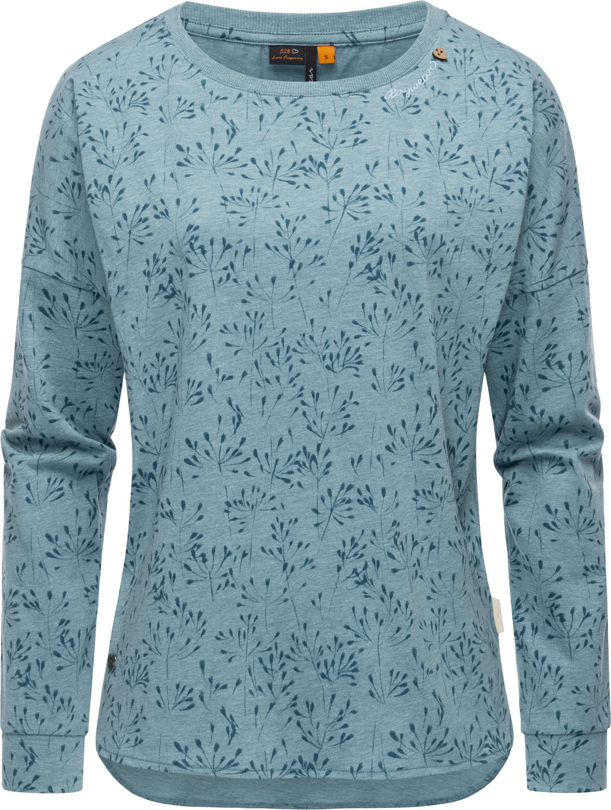 Ragwear Langarmshirt Shimona Long Flowery nachhaltigeres Damen Sweatshirt mit floralem Print graublau