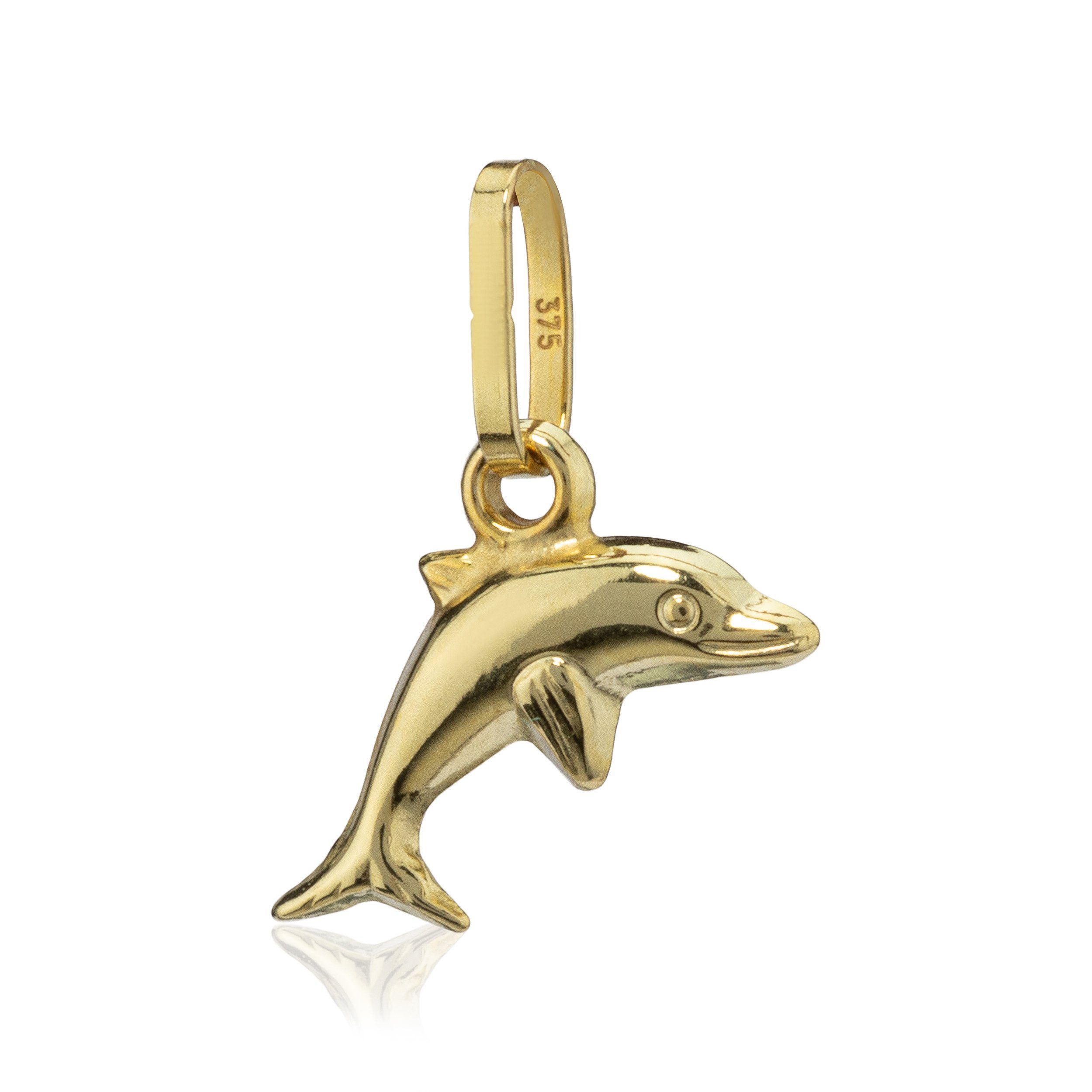 NKlaus 375 9 Karat Baby Kettenanh Gold Kettenanhänger Gelb kleine Delfin