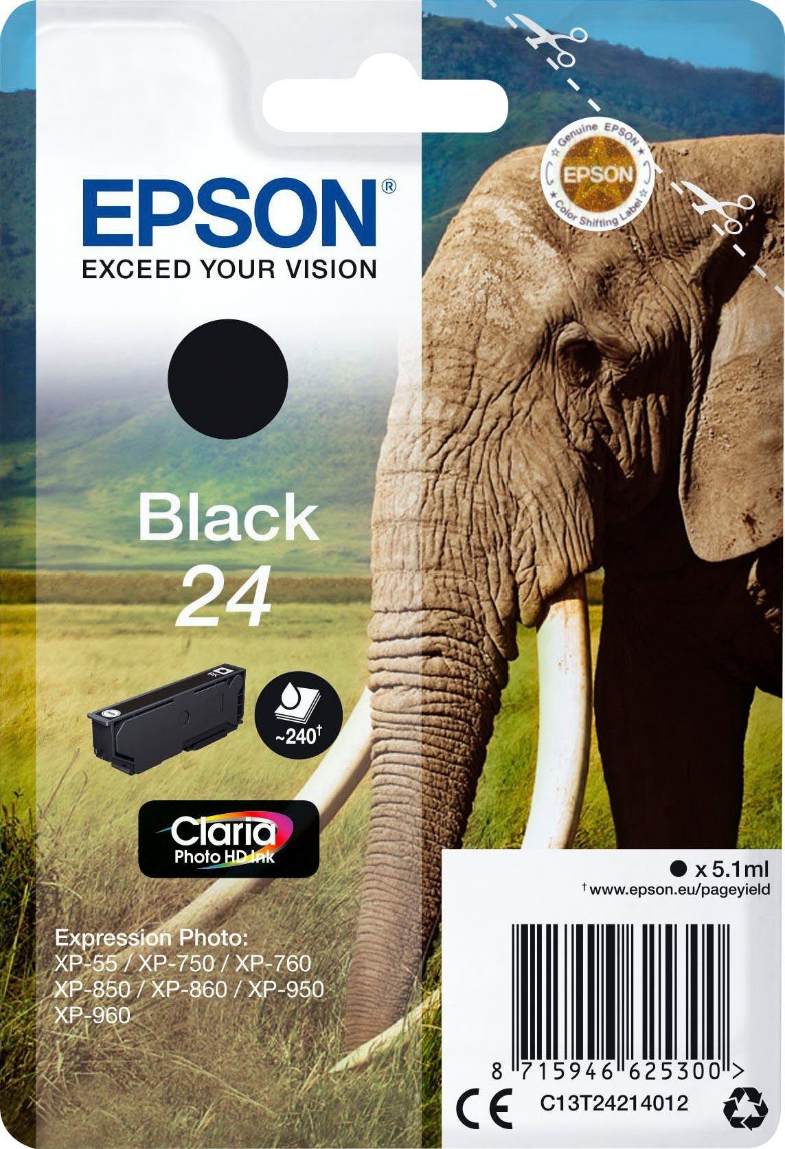 Epson Black 24 Claria Photo HD Ink Tintenpatrone (original Epson Druckerpatrone 24 schwarz)