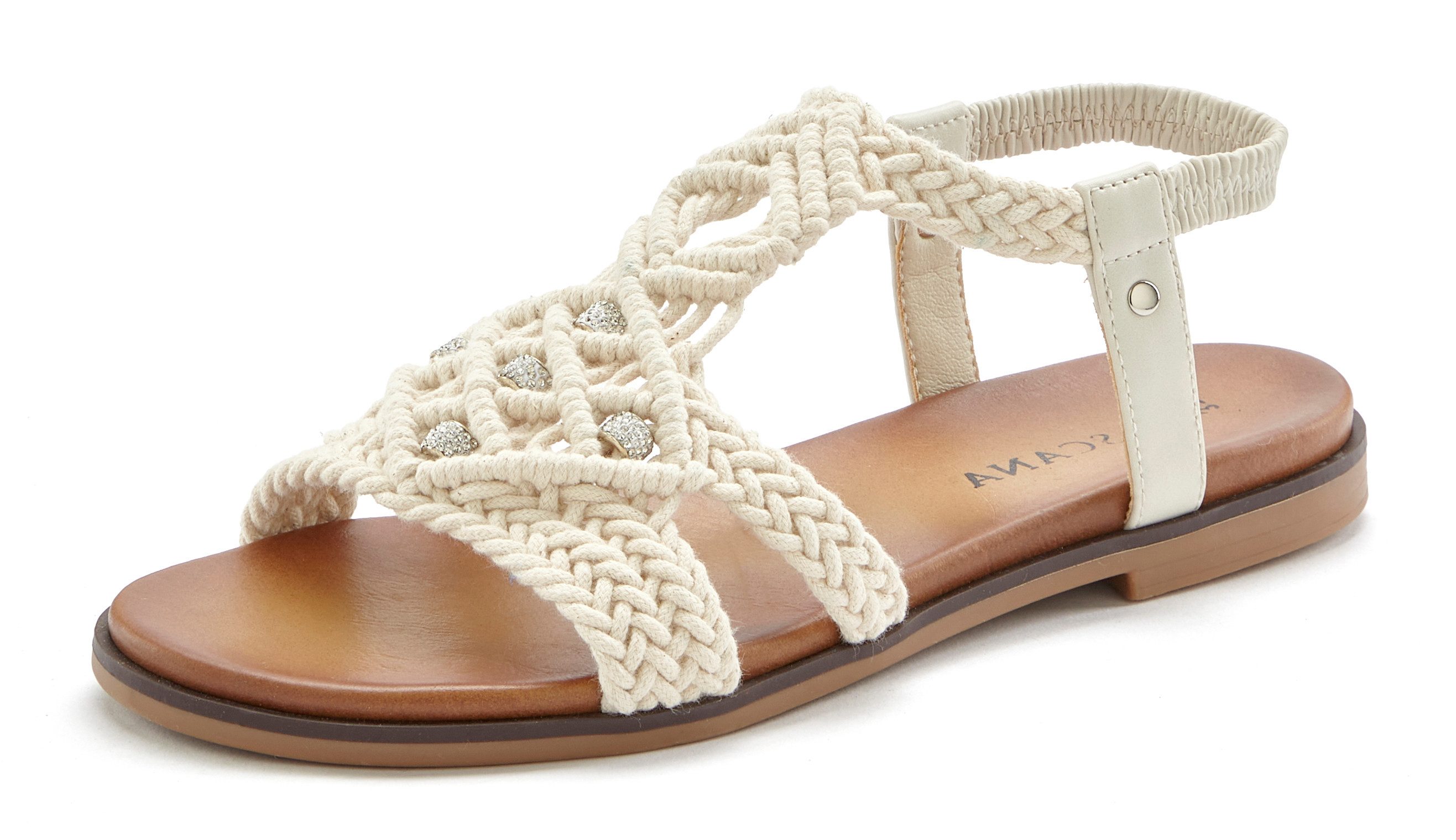 LASCANA Sommerschuh, offener Schuh, Pantolette, Sandale in trendiger Häkeloptik, Glitzerdetails und elastischen Riemchen