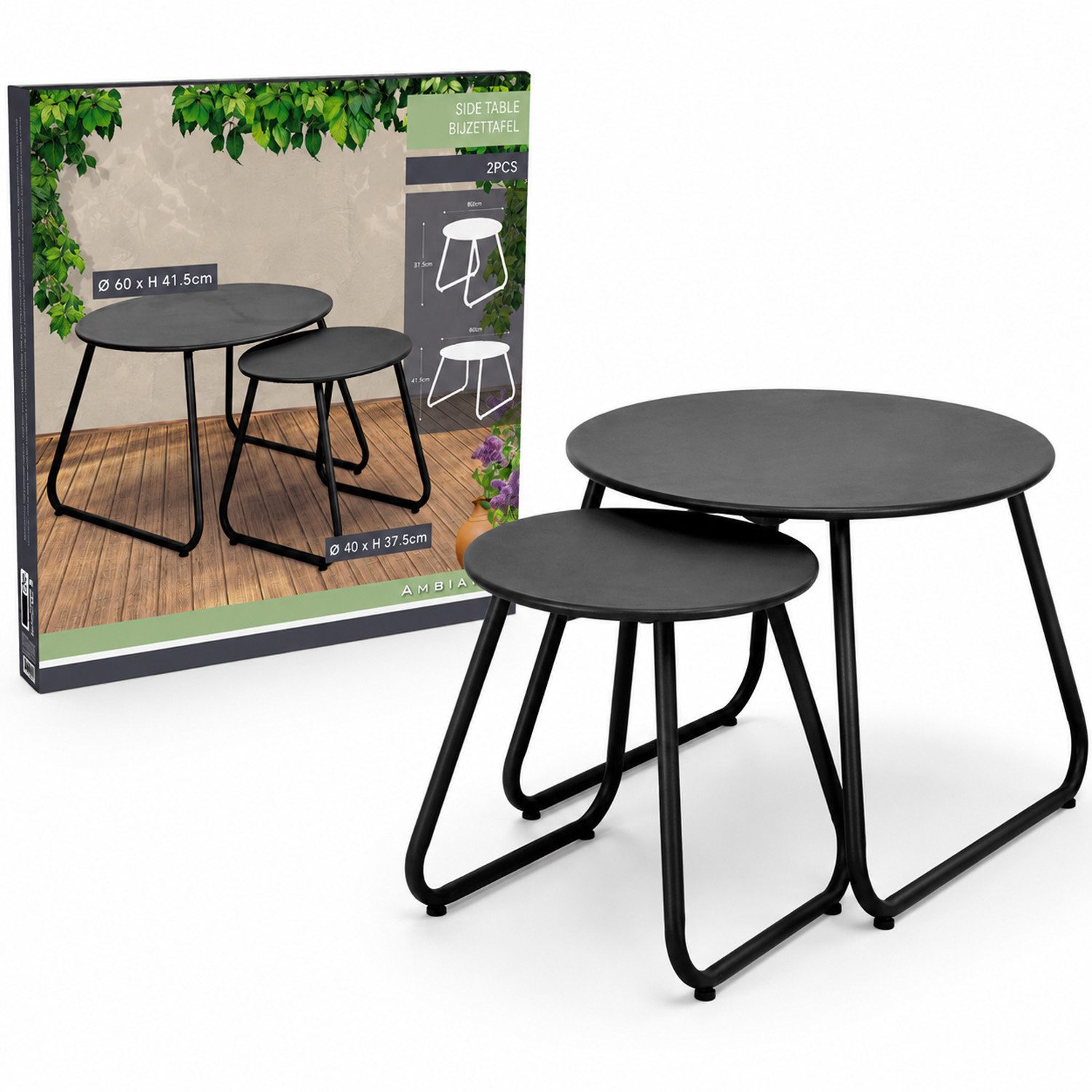 Mojawo Küchentisch 2-teiliges Beistelltisch-Set, schwarz, ineinander stellbar, Ø 60/40 cm