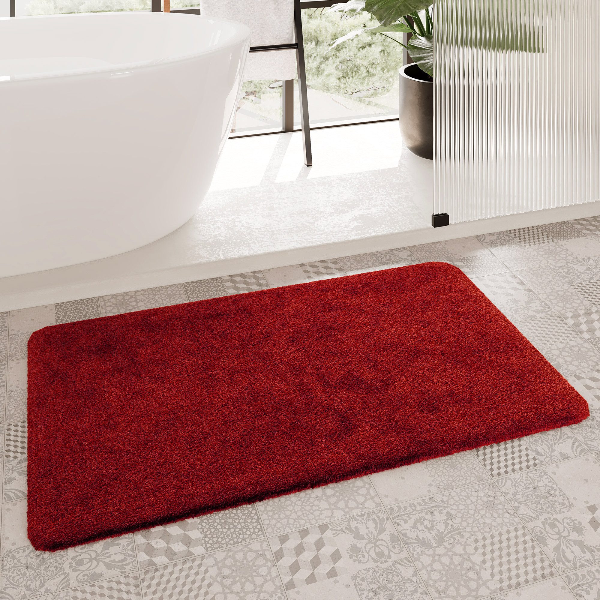 Homie Living Badematte Porto Azzurro, Höhe 30 mm, rutschhemmend beschichtet, schnell trocknend, fußbodenheizungsgeeignet, Polyester, rechteckig, Badteppich, uni, rechteckig & rund, waschbar, Badezimmerteppich