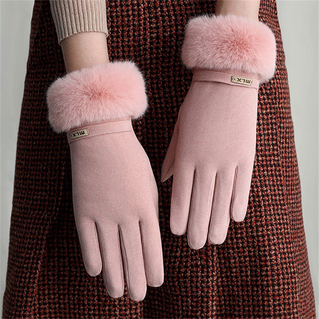 DÖRÖY Fleecehandschuhe Outdoor-Radhandschuhe für Frauen, gepolsterte warme Winterhandschuhe Rosa