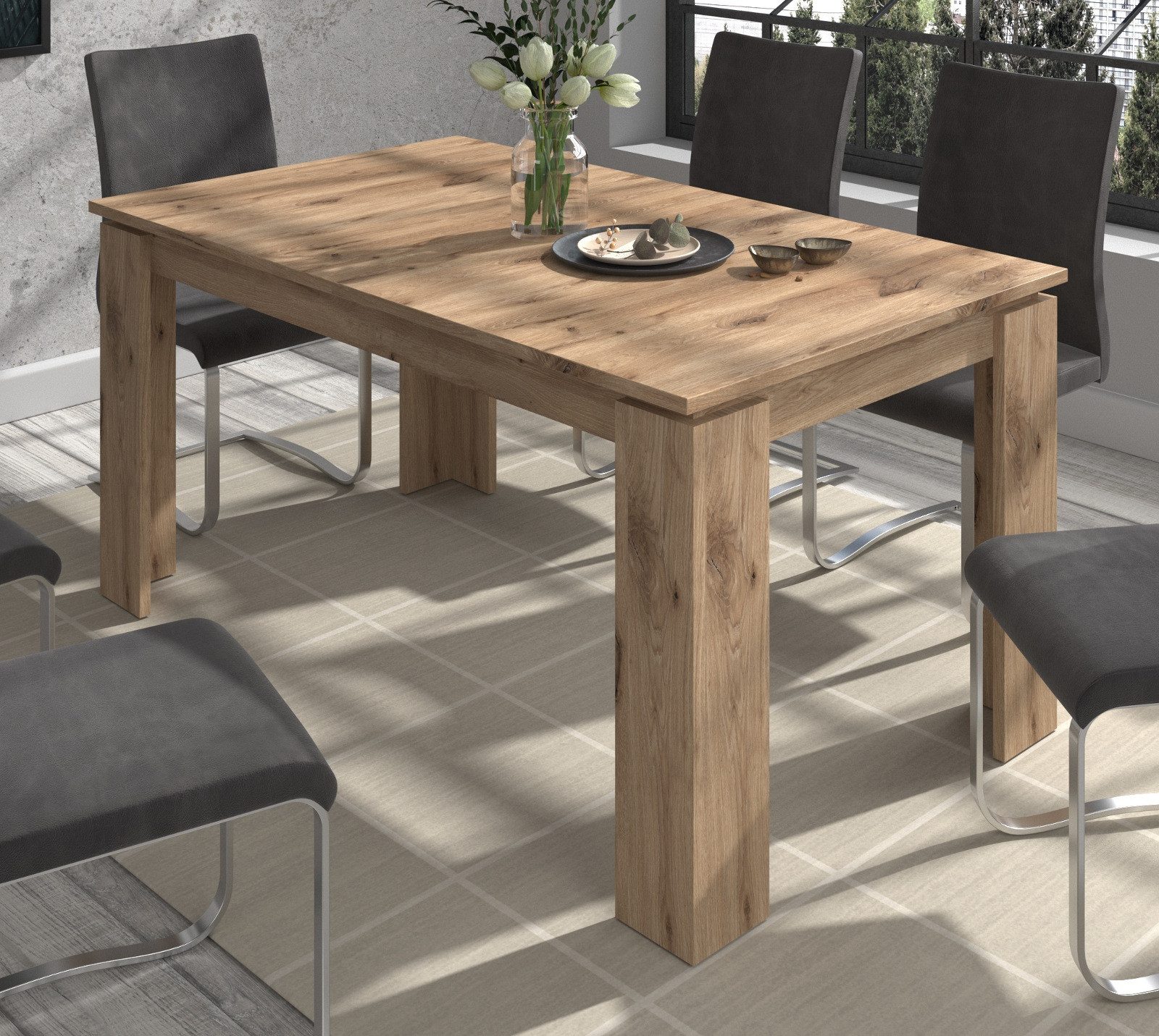 Inn.Furn Esstisch Selen (Küchentisch in Nox Eiche, ausziehbar, 160 - 200 cm), für bis zu 8 Personen
