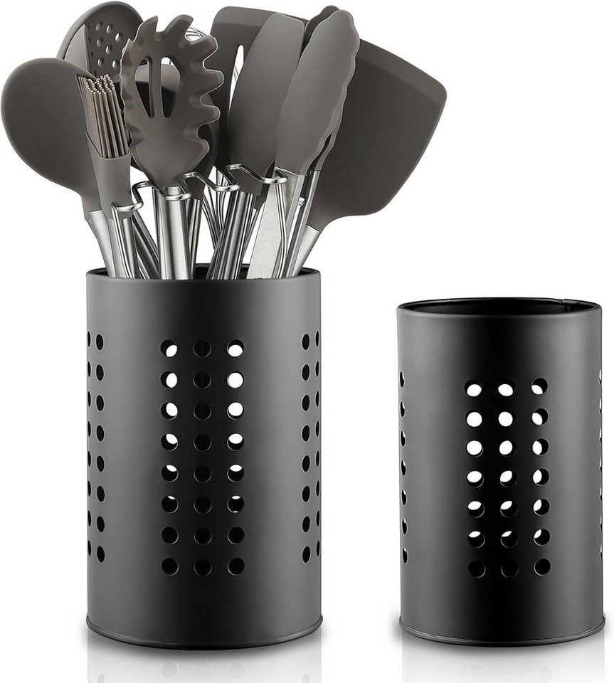 FOUORTUNATE-BEE Besteckhalter 2er Set Küchenutensilienhalter aus Edelstahl, für Arbeitsplatte, (2-tlg), Schwarzer Edelstahl Besteck- und Utensilienhalter 2er Set für Küche