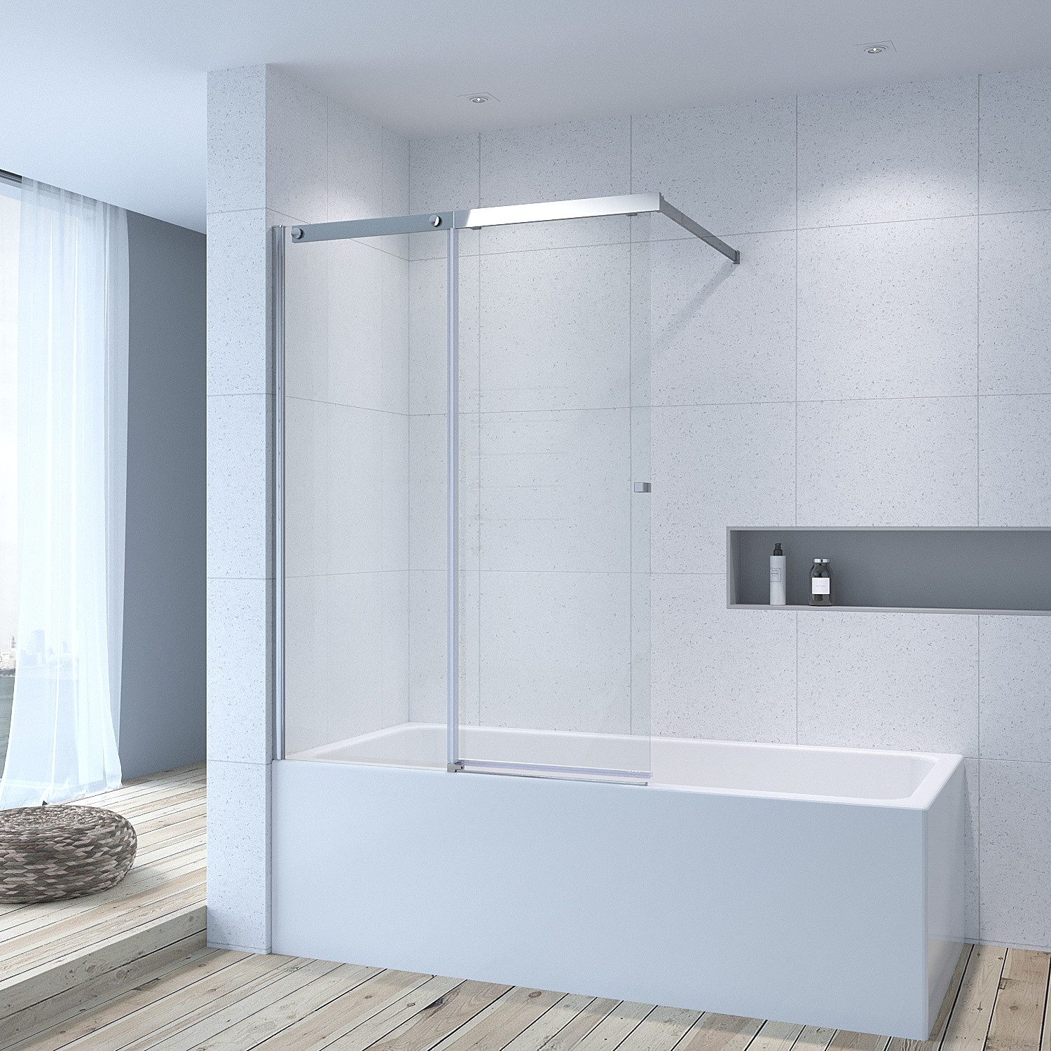 AQUABATOS Badewannenaufsatz mit Schiebetür 110x150 cm Duschwand Glas für Ba günstig online kaufen