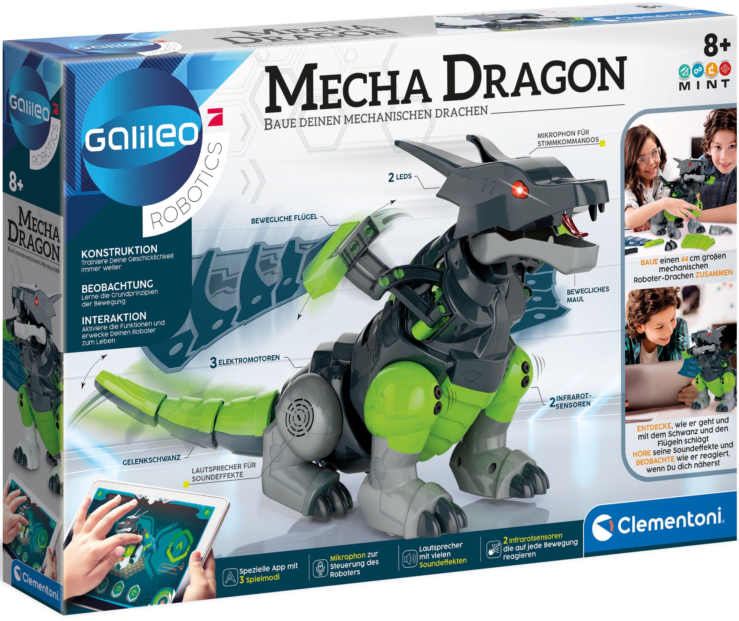 Clementoni® Experimentierkasten Galileo, Mecha Dragon, mit App-Funktion, Made in Europe