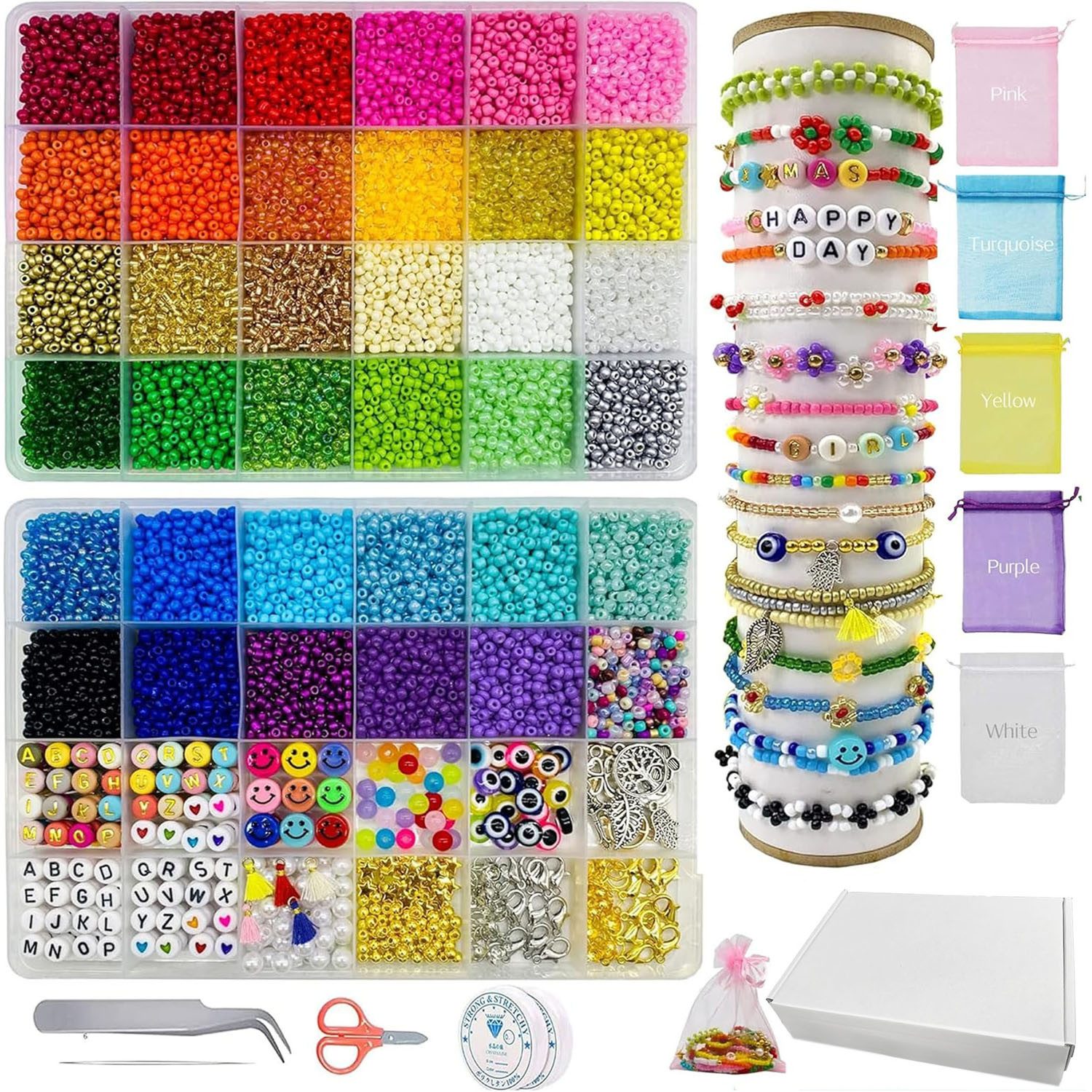 SURFOU Kreativset Perlen zum Auffädeln 16000 Stück 3mm Perlen Set perlen fü günstig online kaufen