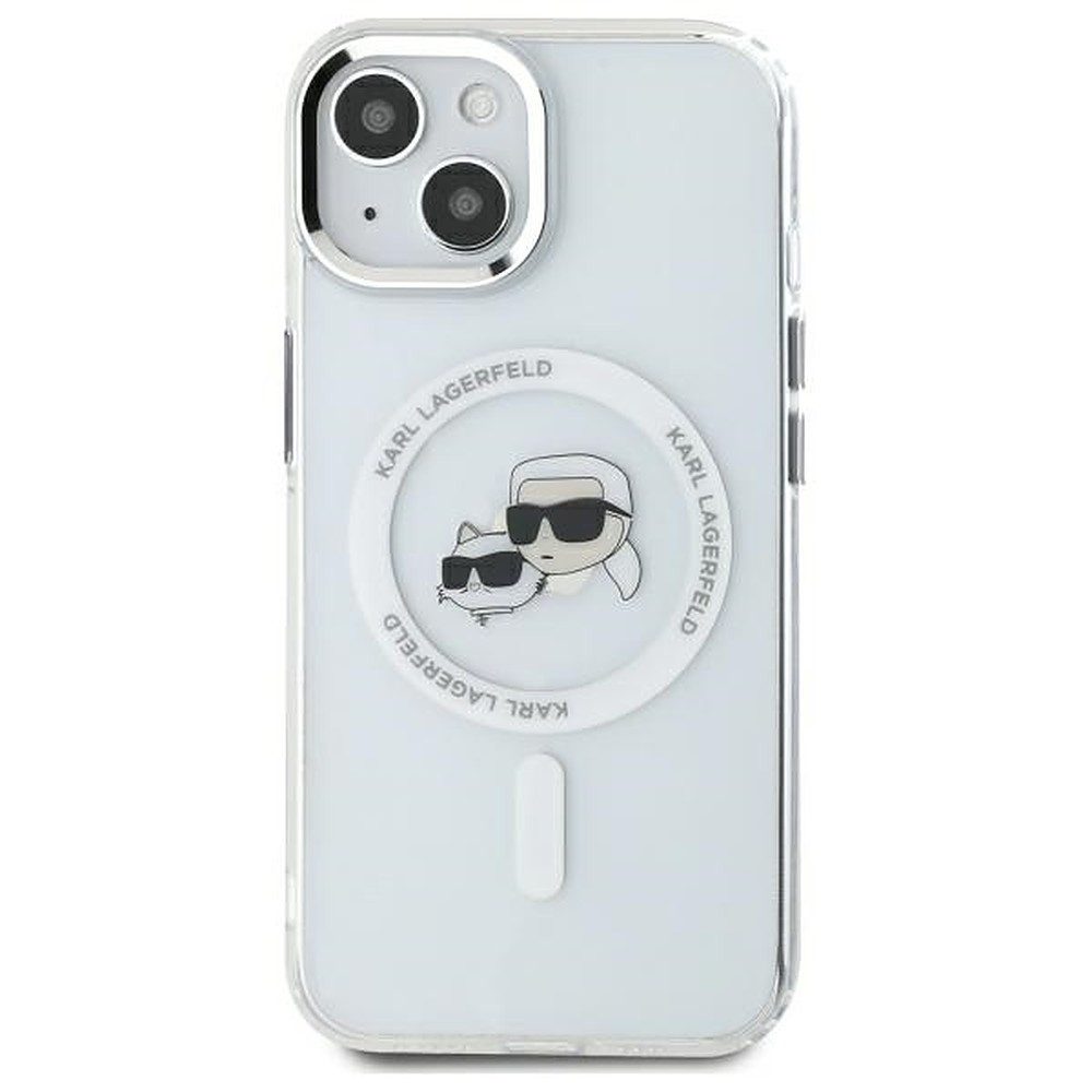 KARL LAGERFELD Handyhülle Schutzhülle Magnethülle Smartphonehülle 6,1 Zoll, MagSafe-kompatibel, Metallring, stoßabsorbierend