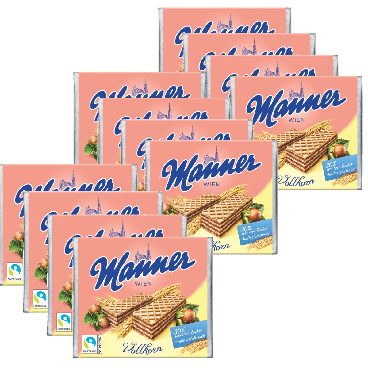 Manner Kekse, Manner knusprige Vollkorn Waffeln mit Halsenusscreme 75g 12er Pack