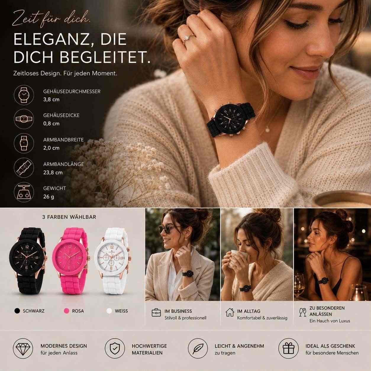 Taffstyle Quarzuhr Damen Uhr Silikon Armbanduhr Chrono Look Roségold leicht elegant, (Modische Damenarmbanduhr mit weichem Silikonarmband, roségoldfarbenen Details und angenehmem Tragekomfort in verschiedenen Farben)
