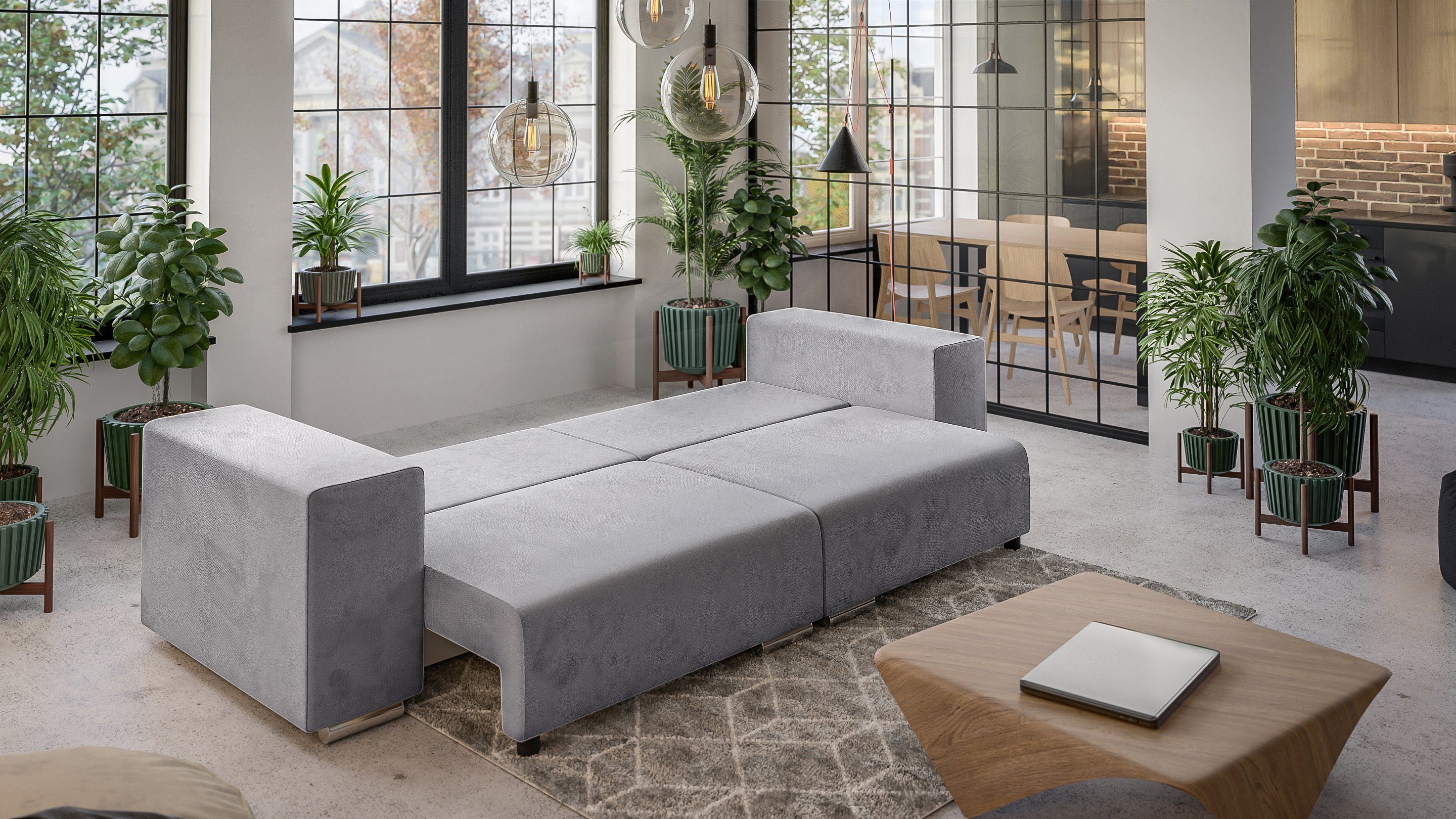 Big-Sofa Cork S-Style Möbel Wellenfederung 5-Sitzer mit mit Schlaffunktion, Grau
