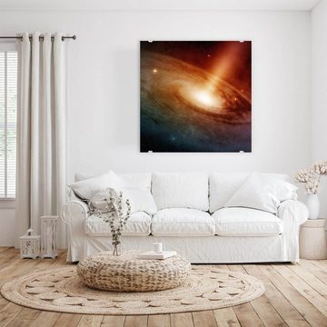 Primedeco Glasbild Wandbild Quadratisch Spiralgalaxie mit Aufhängung, Weltall