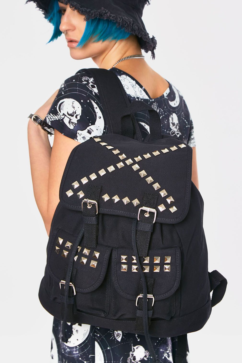 Jawbreaker Rucksack Studded Canvas, Backpack Punk Goth Gothic Pyramiden Nieten