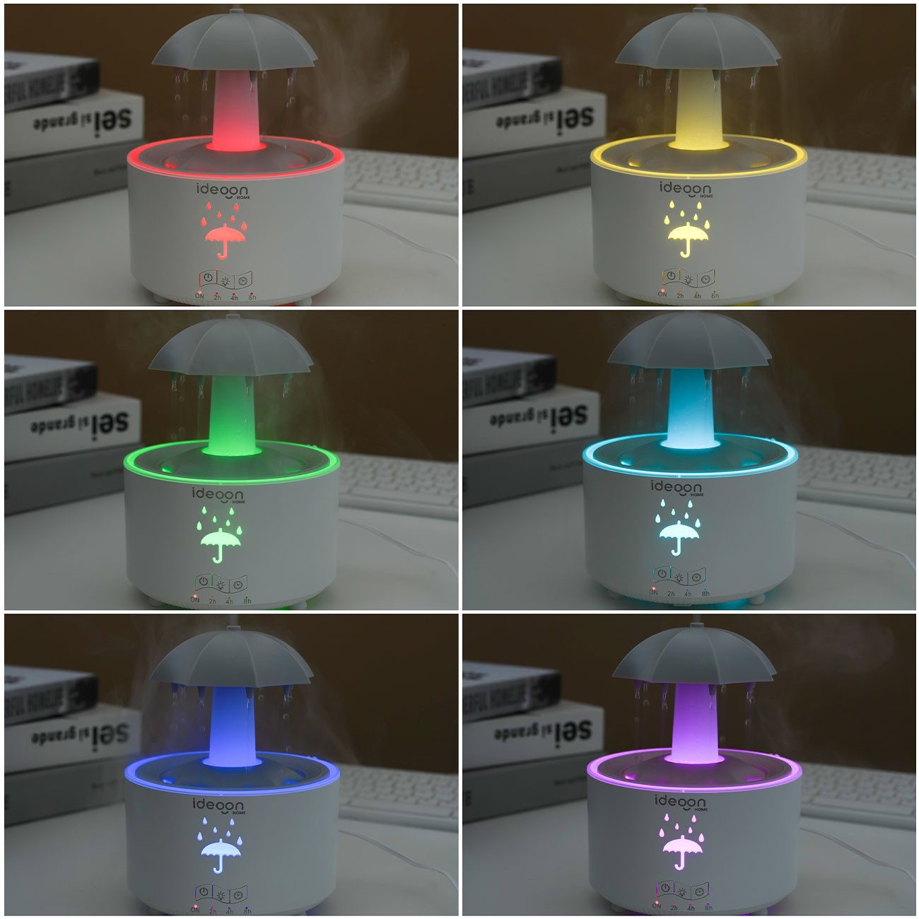 shop'n smile ideoon Diffuser Aroma Diffsser 300ml mit Regenlampe Schirm Design 7 Farben LED, 0,3 l Wassertank, 7 Farben LED, Timer & Fernbedienung