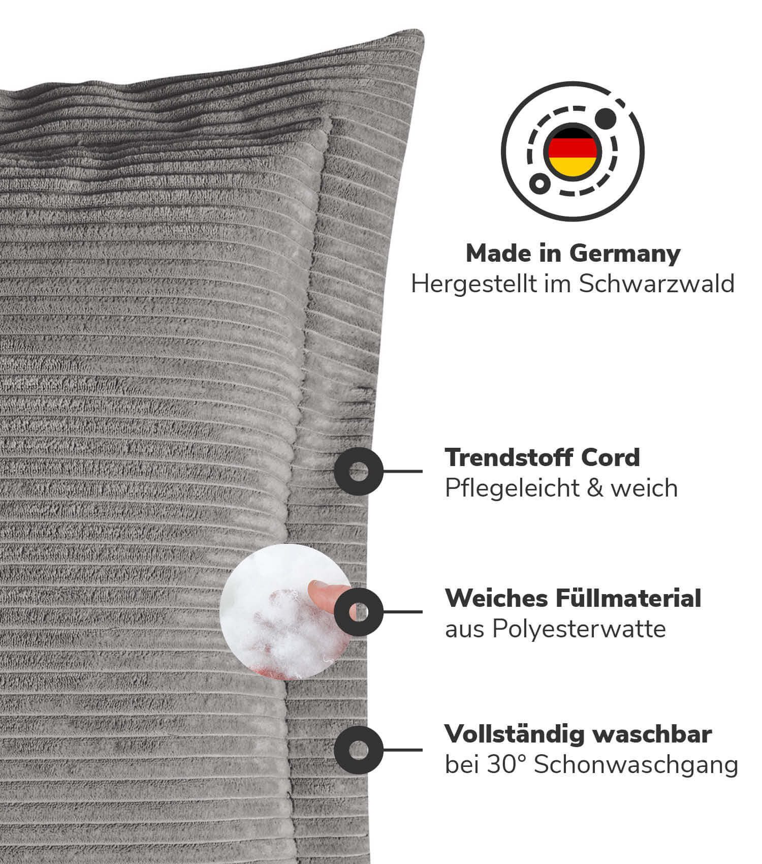 mokebo Sofakissen Das Wölkchen, (aus Cordstoff), auch als Dekokissen, Zierkissen oder Flatterkissen in Anthrazit