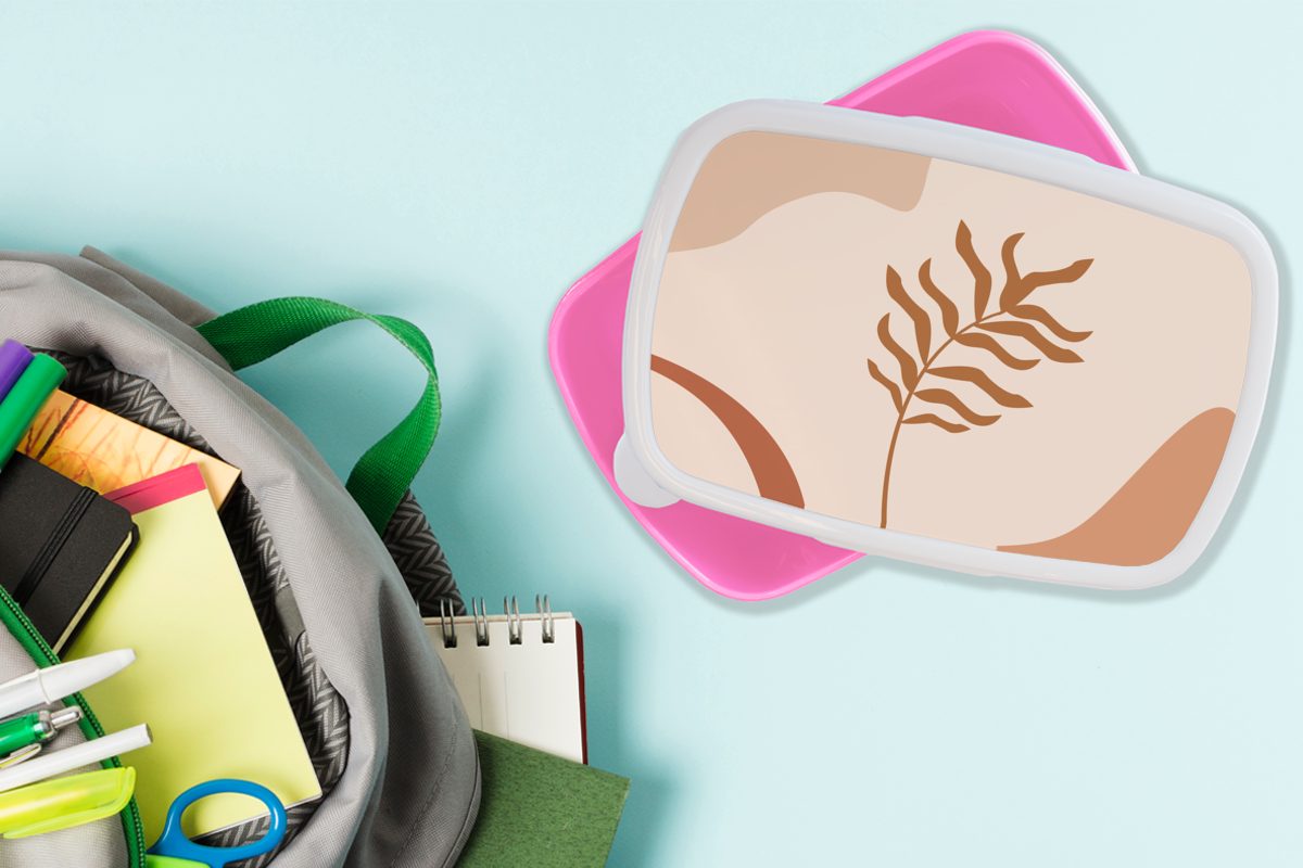 rosa Snackbox, Braun, (2-tlg), Mädchen, - MuchoWow Erwachsene, Kunststoff, Lunchbox Brotdose Brotbox - Pflanze Sommer für Kunststoff Kinder,
