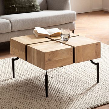 Wohnling Couchtisch WL6.979 (60x60x40 cm Akazie Massivholz Quadratisch Cube), Sofatisch Kaffeetisch, Wohnzimmertisch Modern