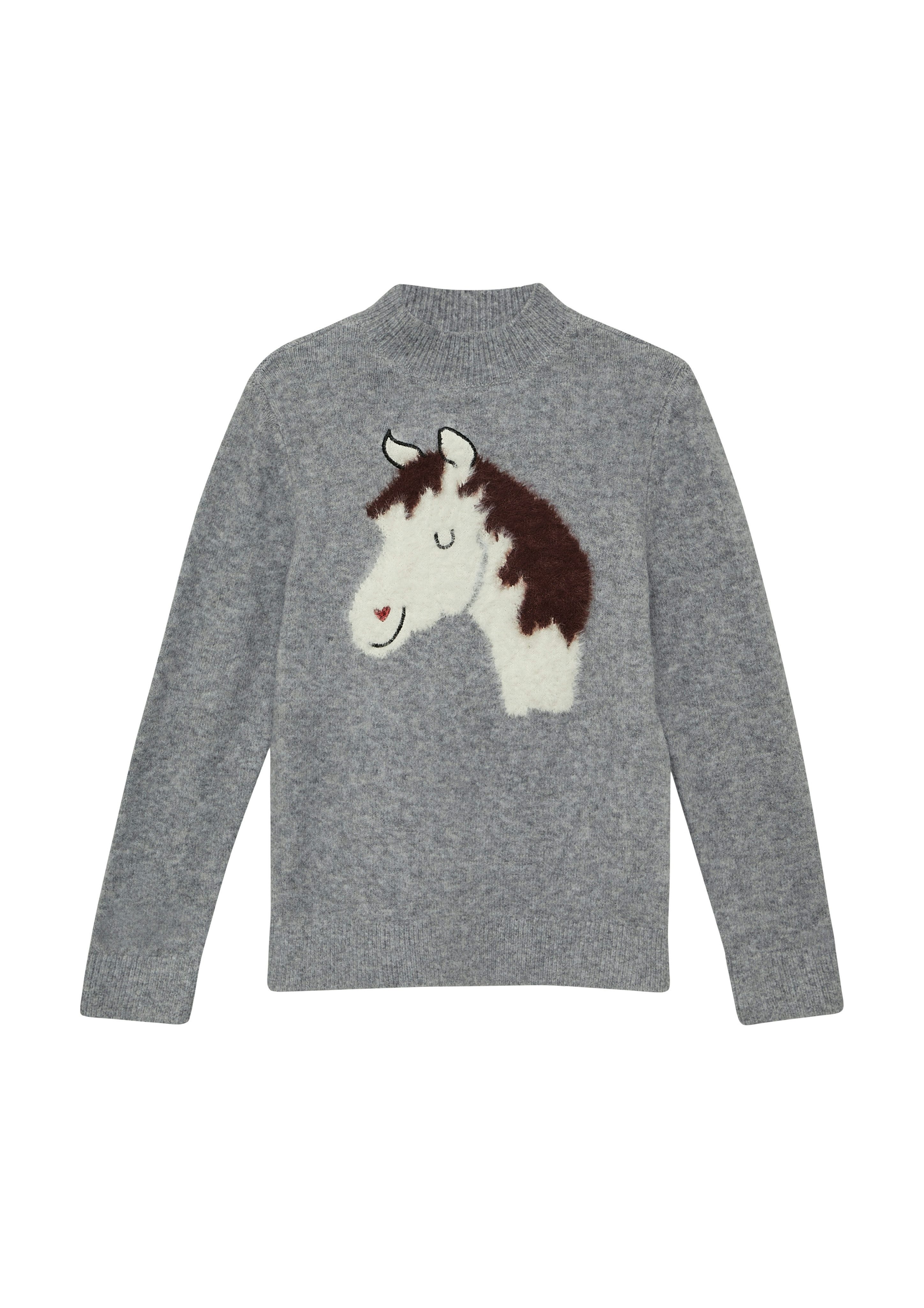 s.Oliver Junior Strickpullover mit flauschigem Pferde-Motiv