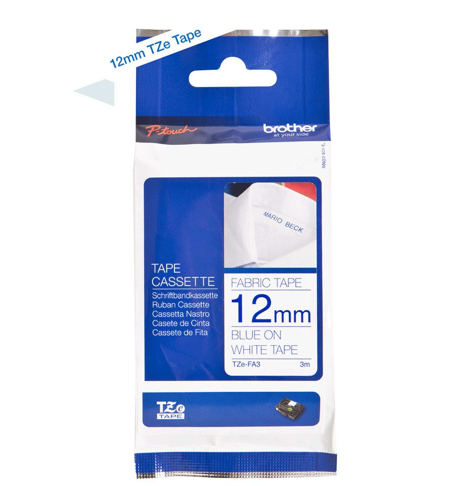 Brother Schriftband TZe-FA3 (Textil, nicht lam) Blau auf Tintenpatrone