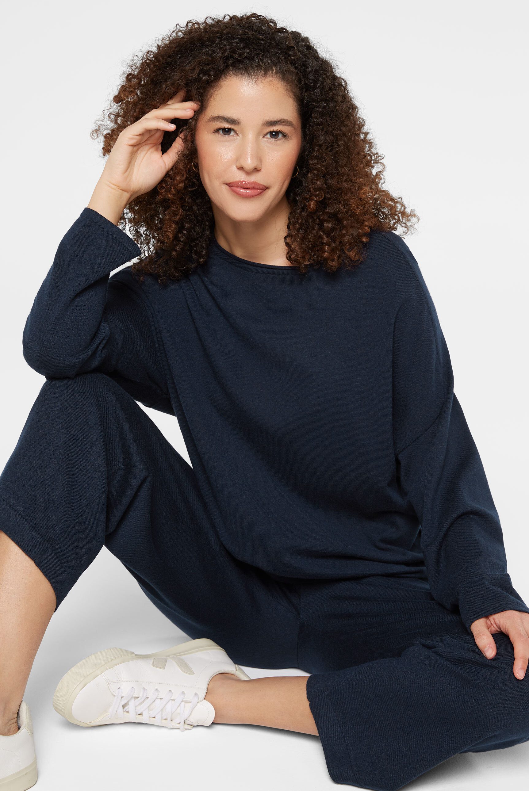 SENSES.THE LABEL Rundhalspullover mit Rollsäumen