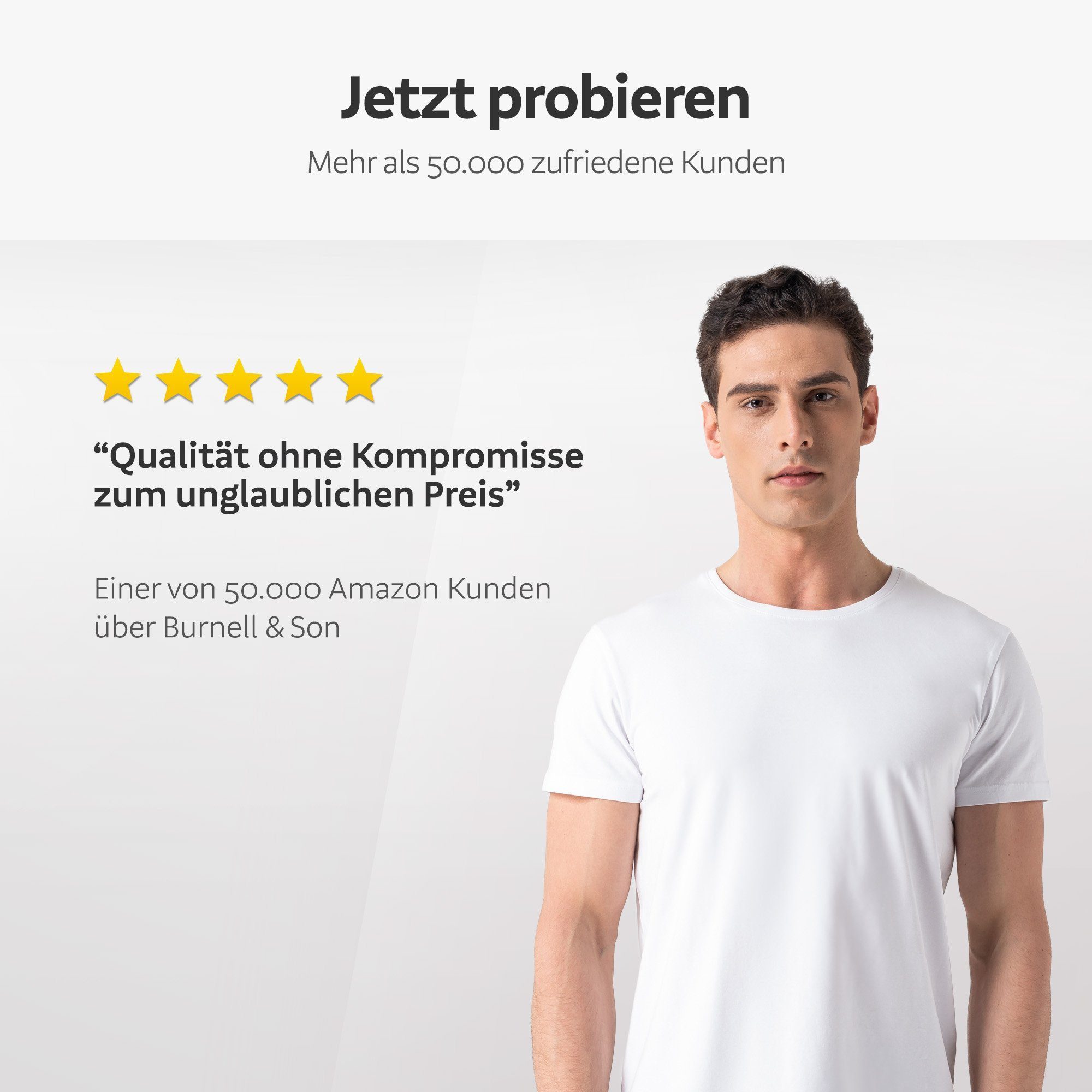Burnell & Son Unterhemd T-Shirt Business mit Kurzarm und Rundhals für Herren aus Baumwolle (Packung, Set, Spar-Pack, Spar-Packung, Spar-Set, 3-St., 3er-Pack) Feinripp, extra lang