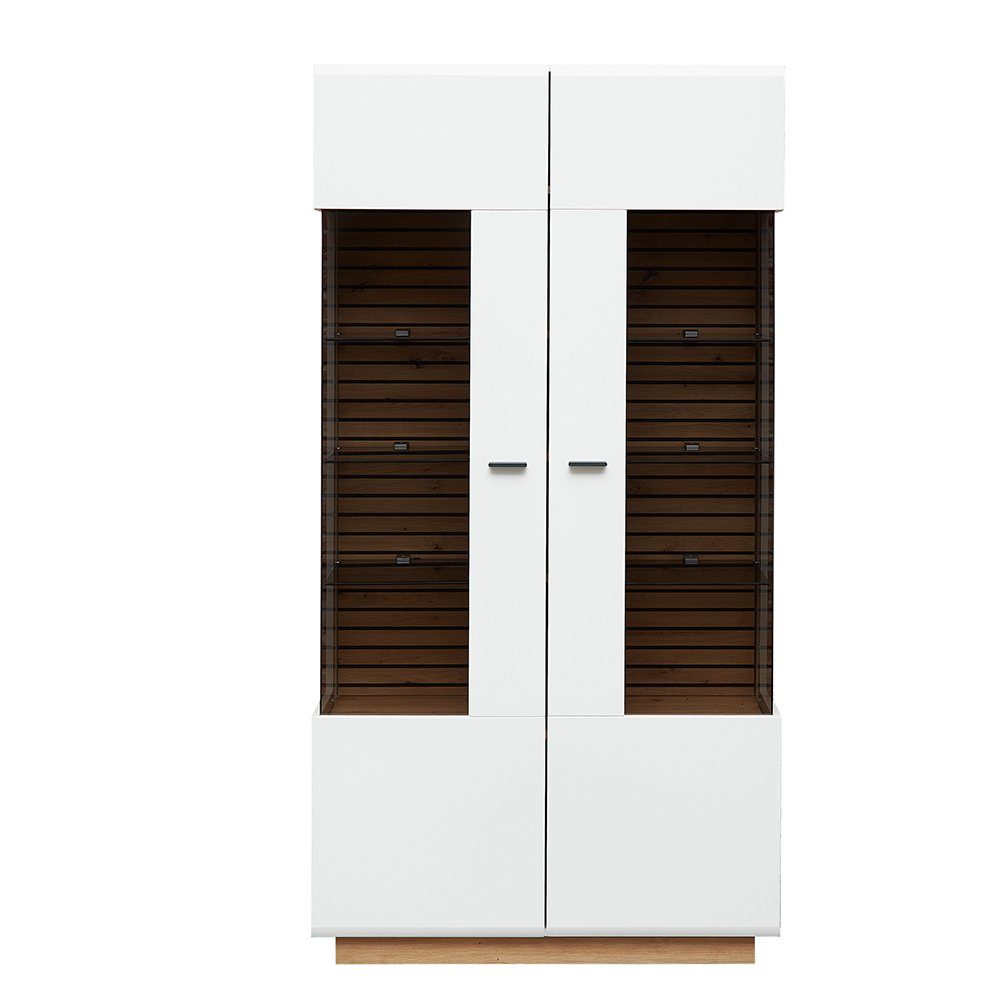 Lomadox Vitrine FALLON-55 Vitrinenschrank, weiß mit Eiche, 98cm breit