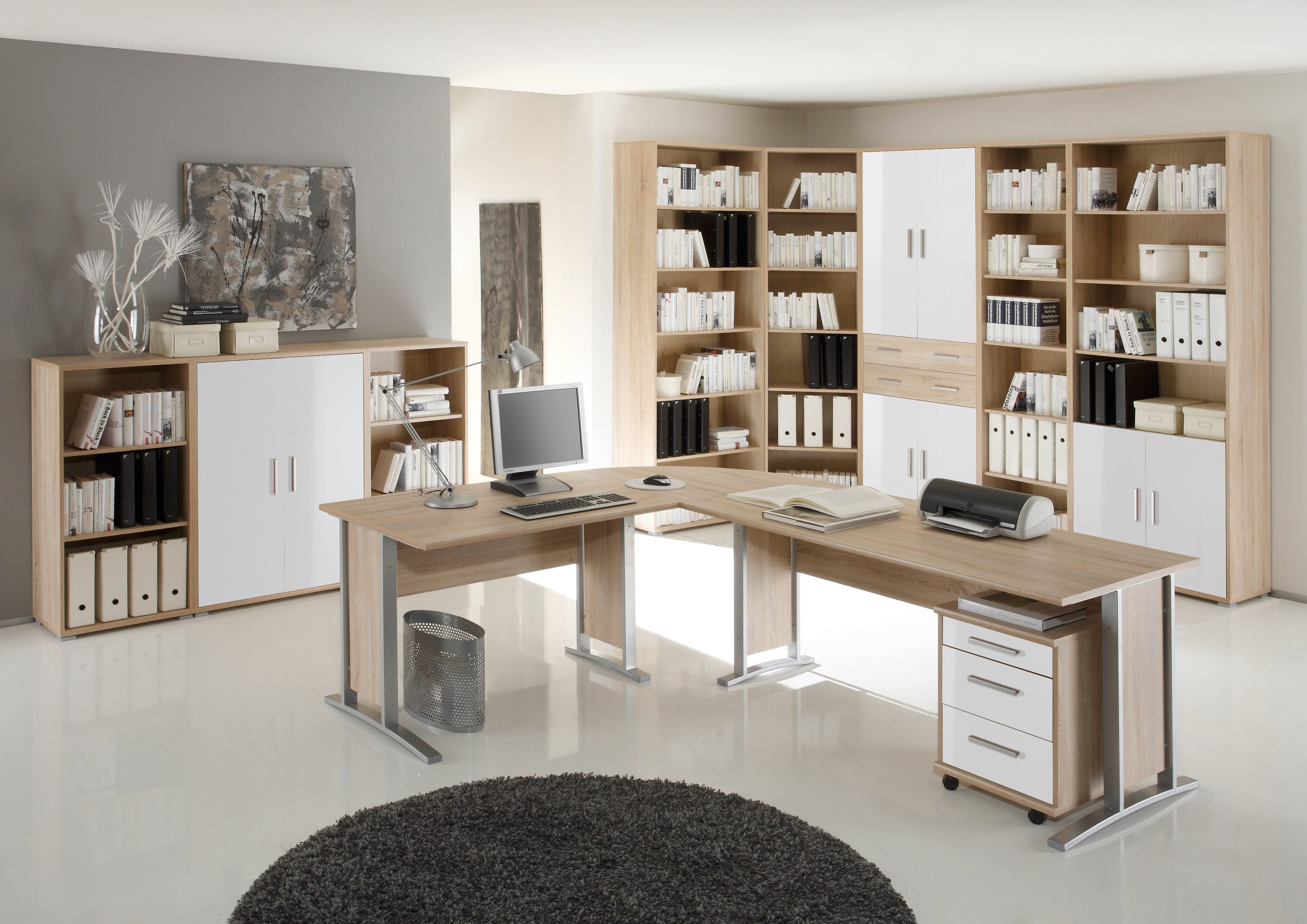 moebel-dich-auf Büromöbel-Set OFFICE LINE, (Komplett-Set, inkl. Highboard), in Eiche Sonoma / weiß