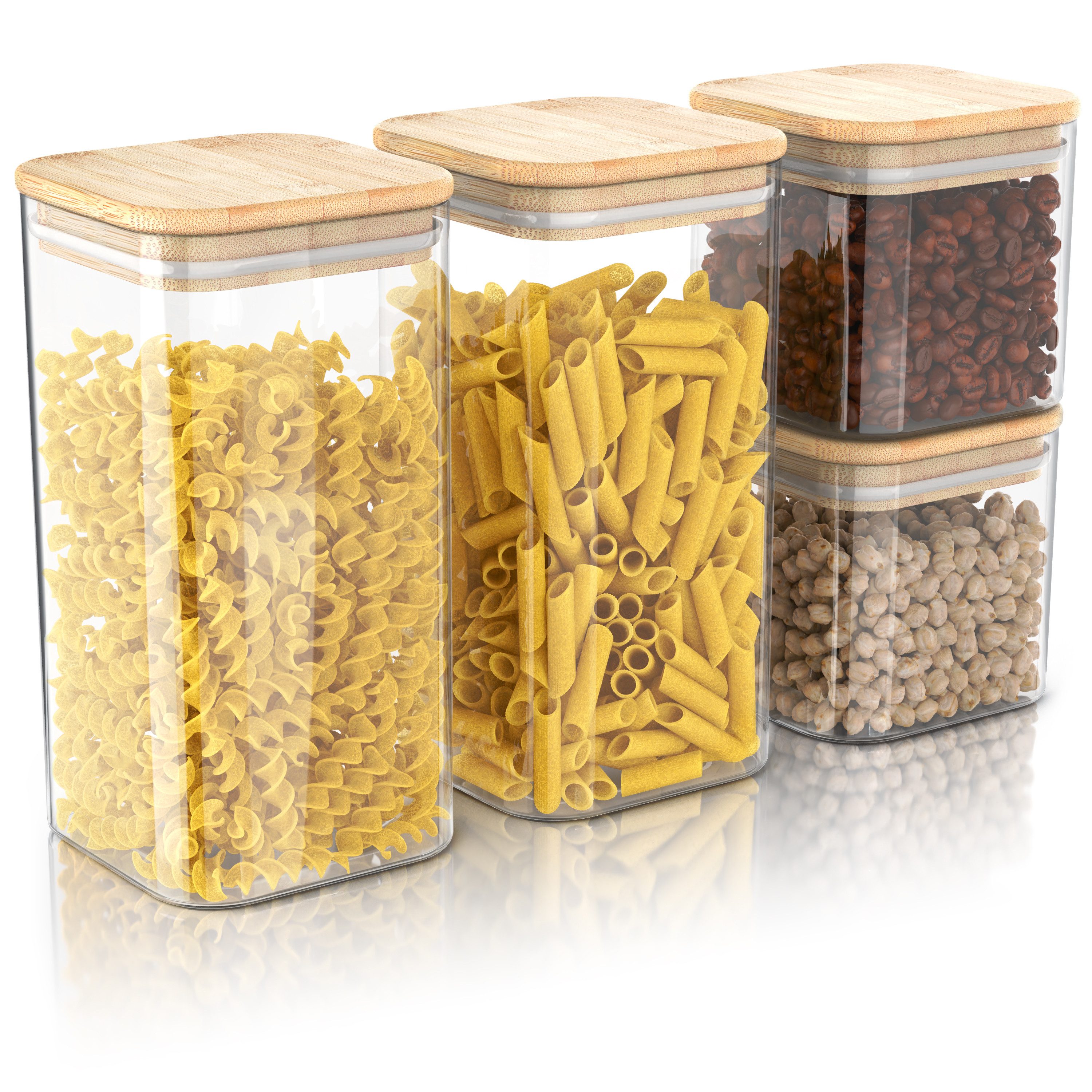 Arendo Aufbewahrungsbecher Glasbehälter 2x 0,8L & 2x1,65L Borosilikatglas Bambusdeckel luftdicht, Borosilikatglas; Bambus; Silikon, (Vorratsbehälter-Set, 4-tlg., 4er Set), Hitzebeständig, umweltfreundlich, langlebig, mikrowellengeeignet