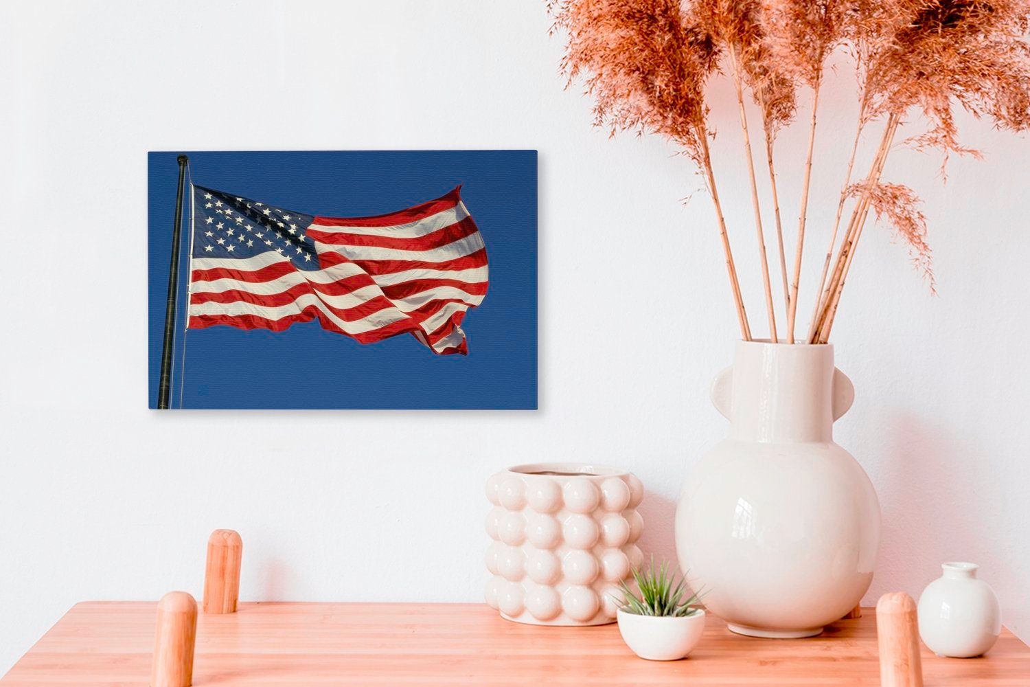 Wandbild Flagge Staaten, Leinwandbilder, Wanddeko, (1 cm der St), Aufhängefertig, Hissende 30x20 OneMillionCanvasses® Vereinigten Leinwandbild