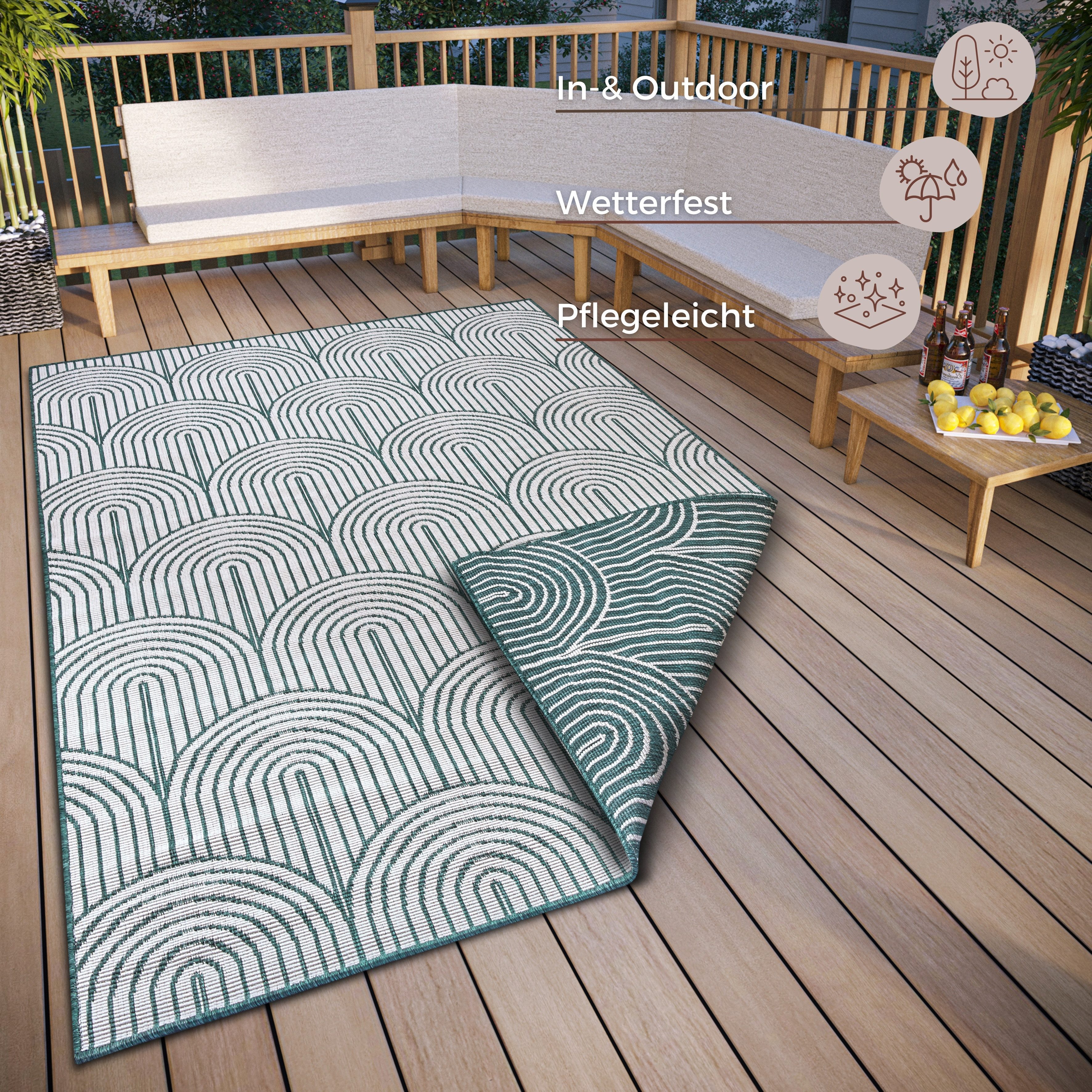 HANSE Home Outdoorteppich Pangli, Wendeteppich, rechteckig, Höhe: 5 mm, In-& Outdoor, Teppich, Wetterfest, Balkon, Garten, Wohnzimmer, Modern