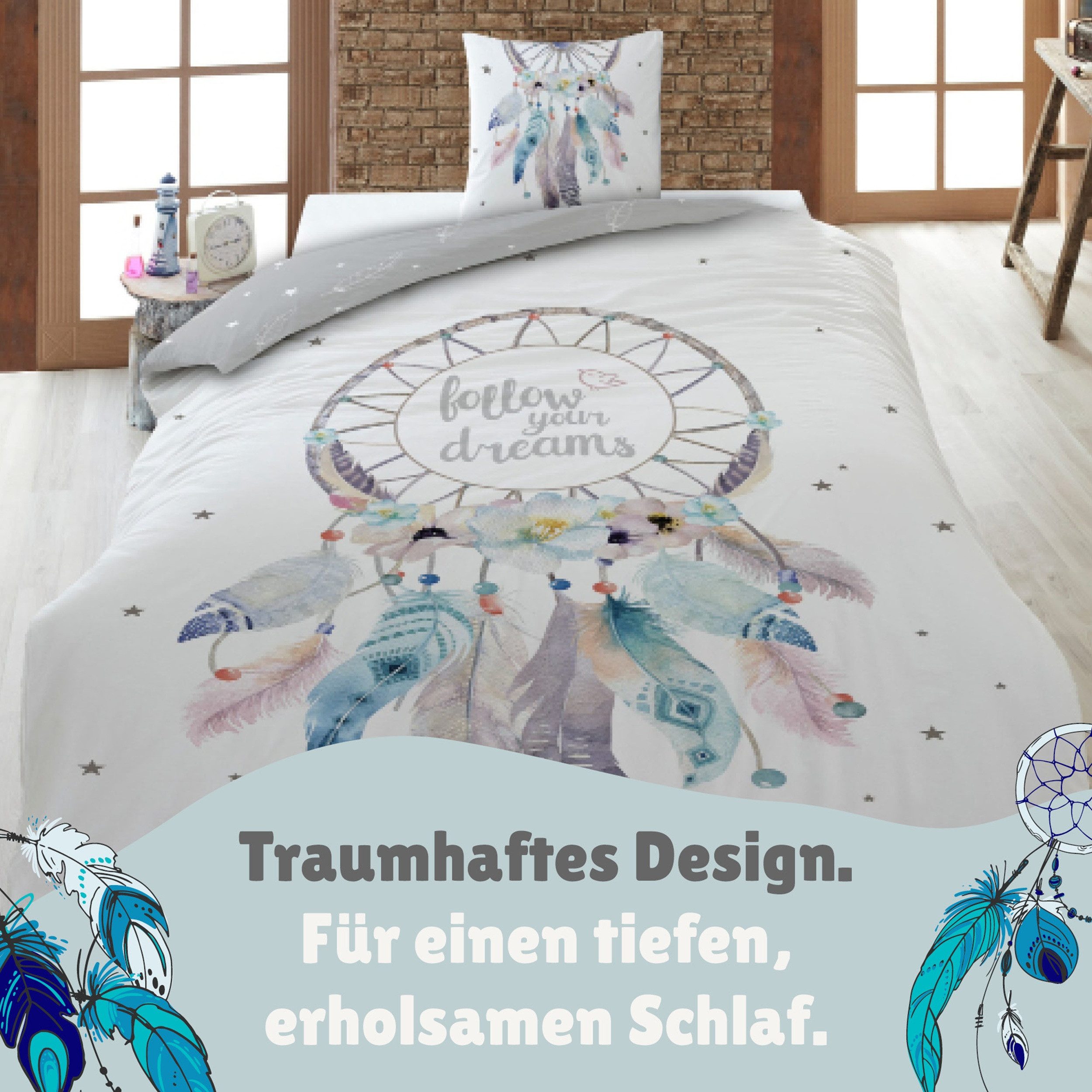 Familando Jugendbettwäsche Traumfänger "Follow your Dreams" 135x200 + 80x80 günstig online kaufen
