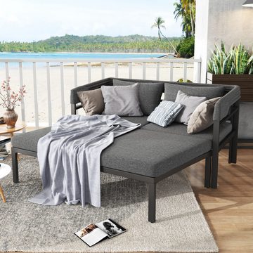 Flieks Gartenlounge-Set, Gartenmöbel Balkonmöbel Gartensofa mit Sonnendach und 2 Hocker